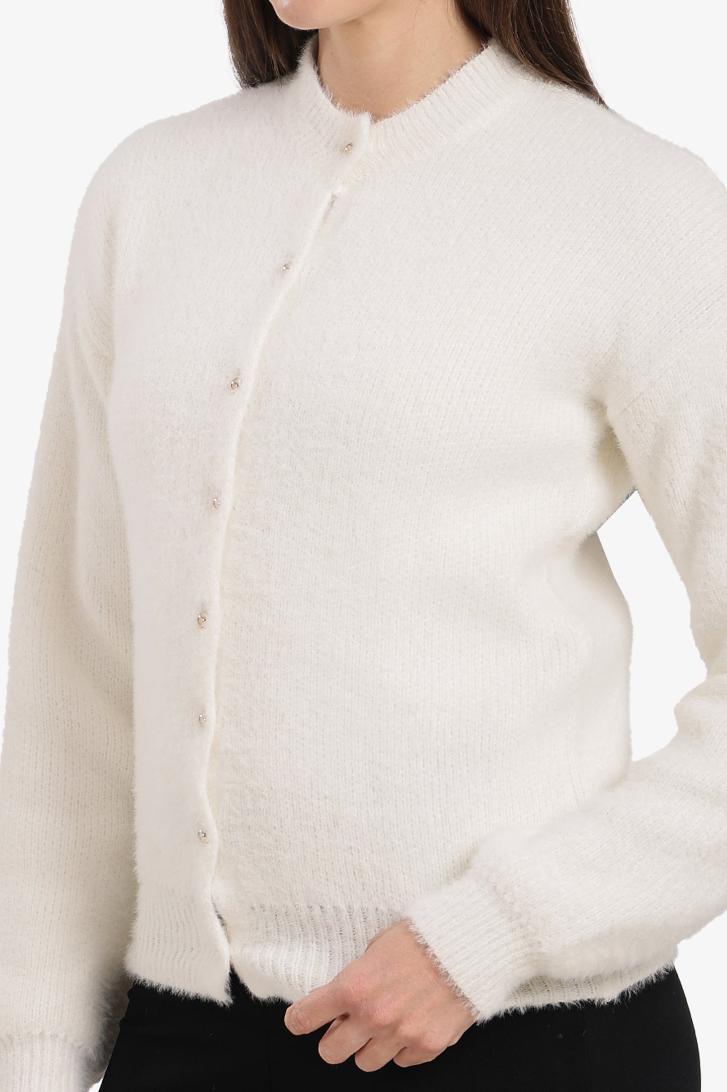 Crew-Neck Buttoned Cardigan