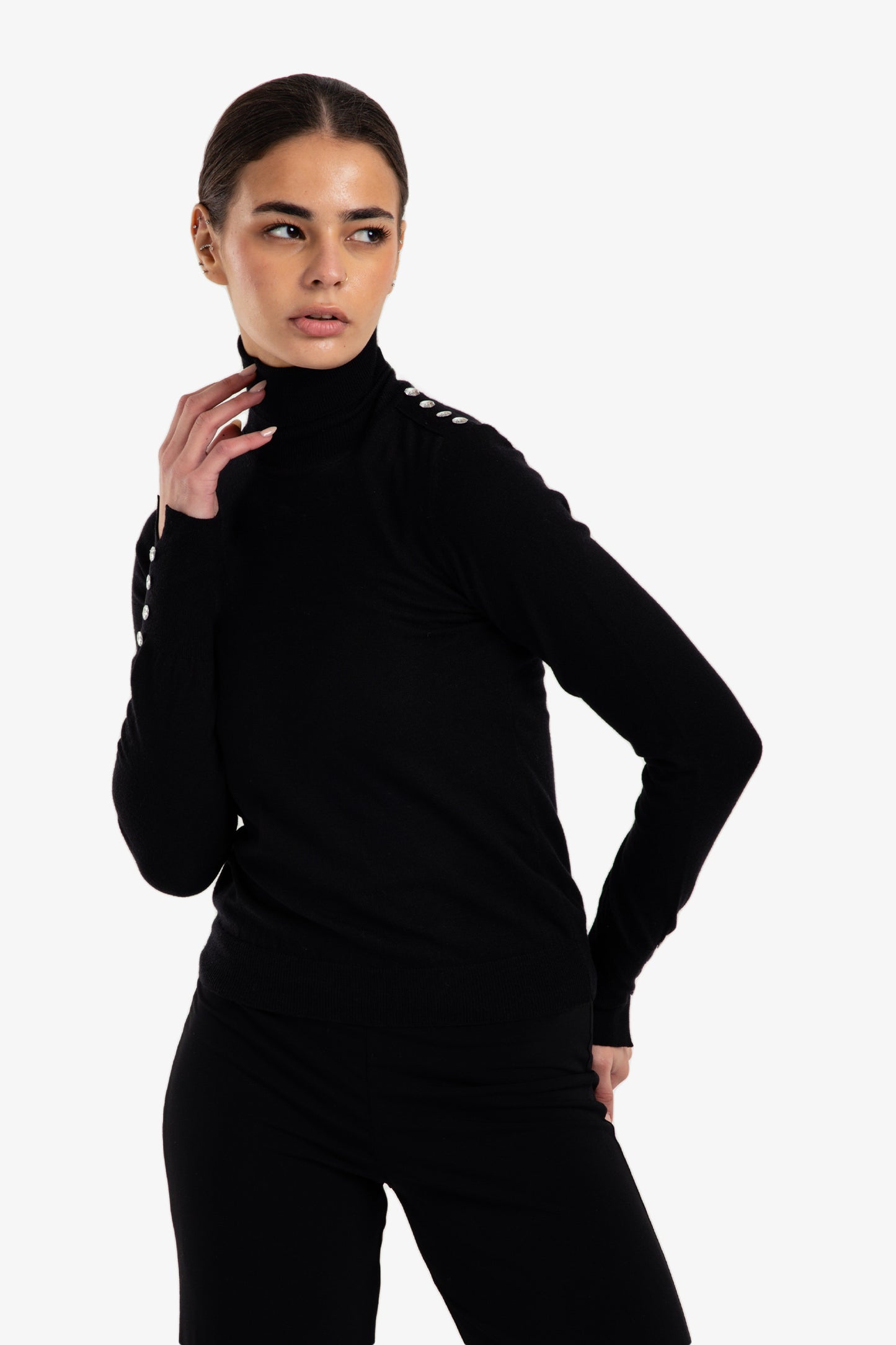 Stitched Buttoned Slim Pullover