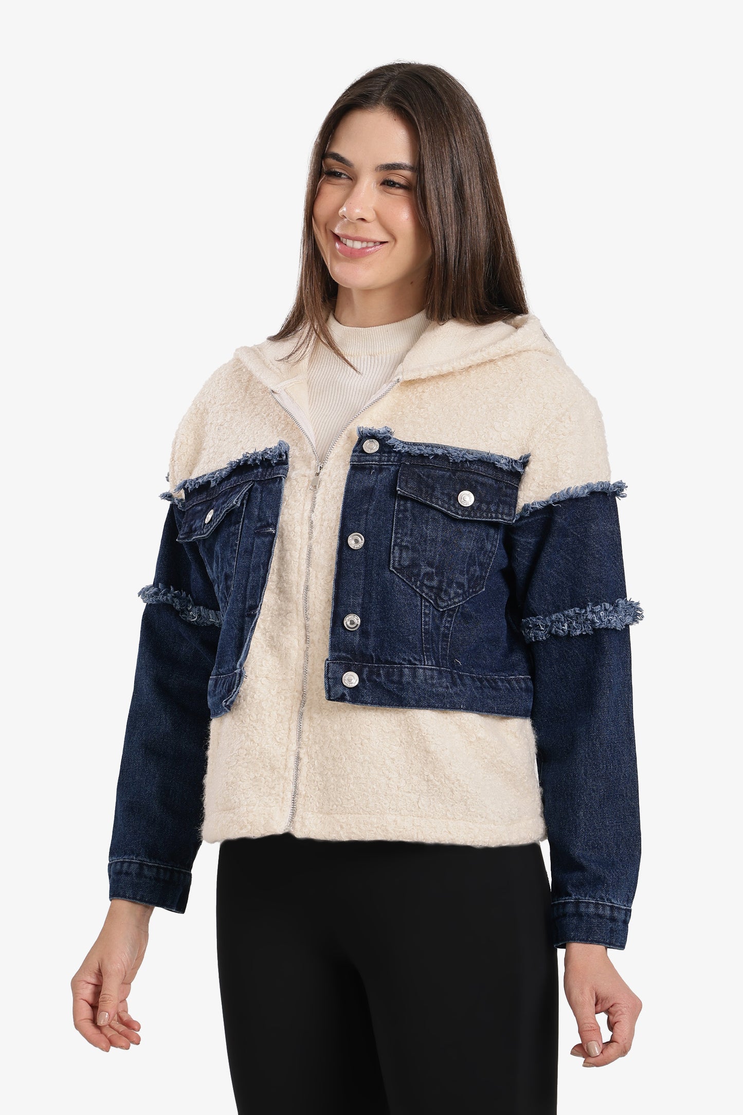 Denim-Panel Wool Jacket