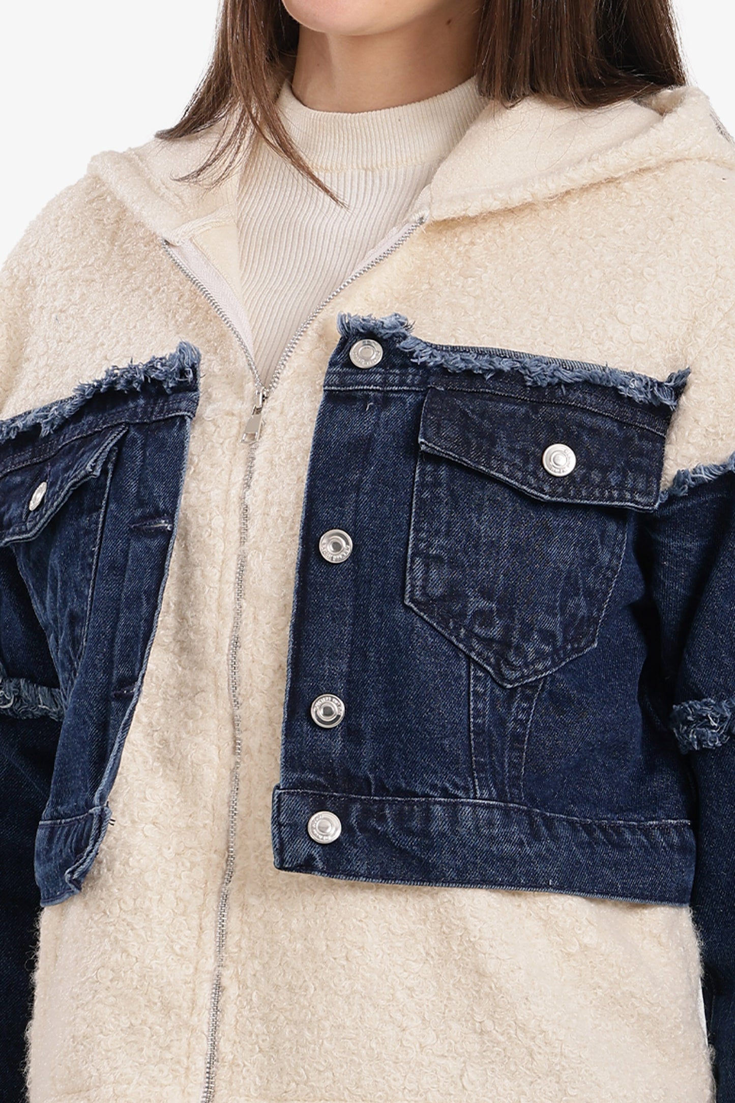 Denim-Panel Wool Jacket