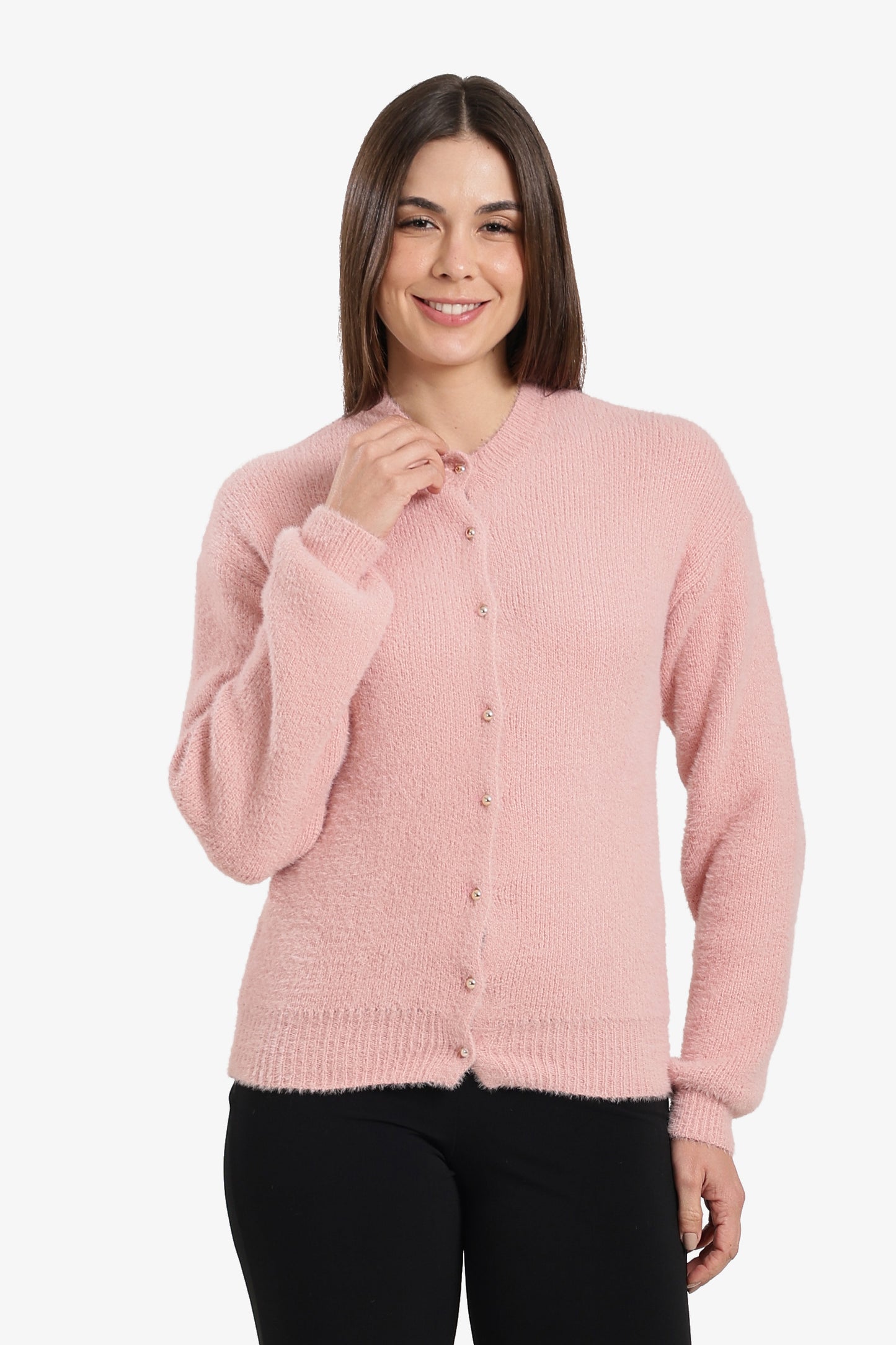 Crew-Neck Buttoned Cardigan
