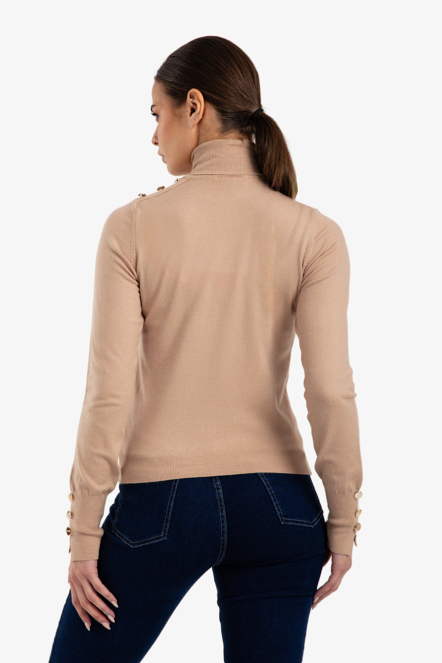 Stitched Buttoned Slim Pullover