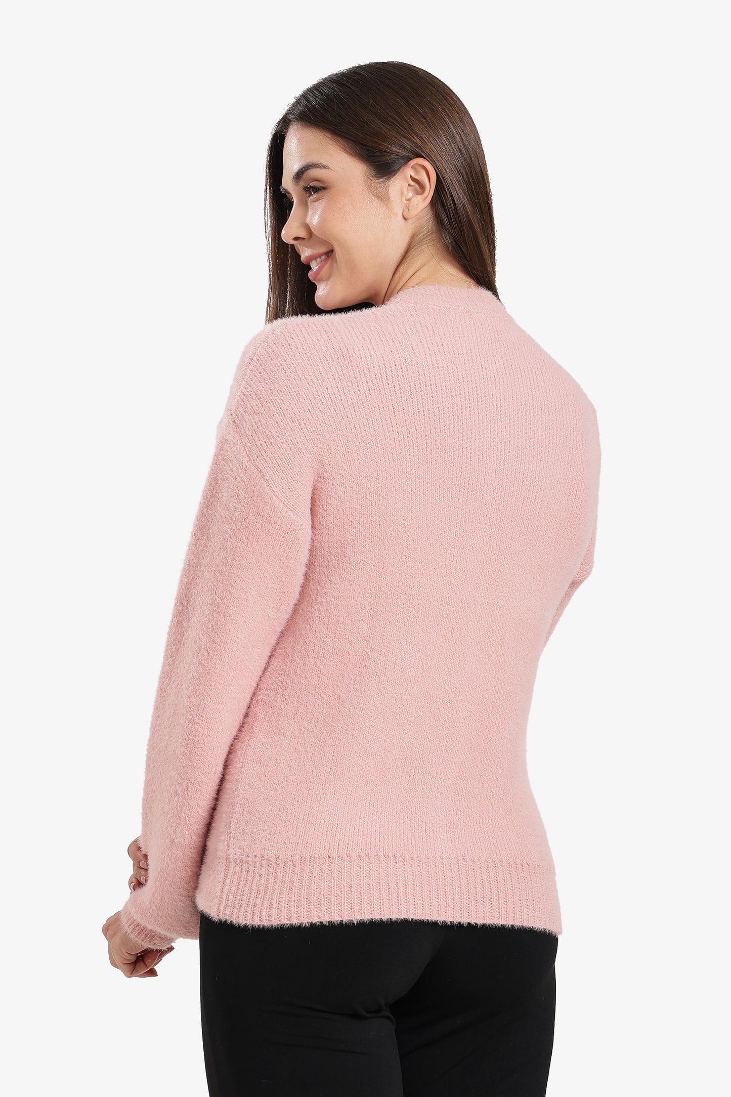 Crew-Neck Buttoned Cardigan