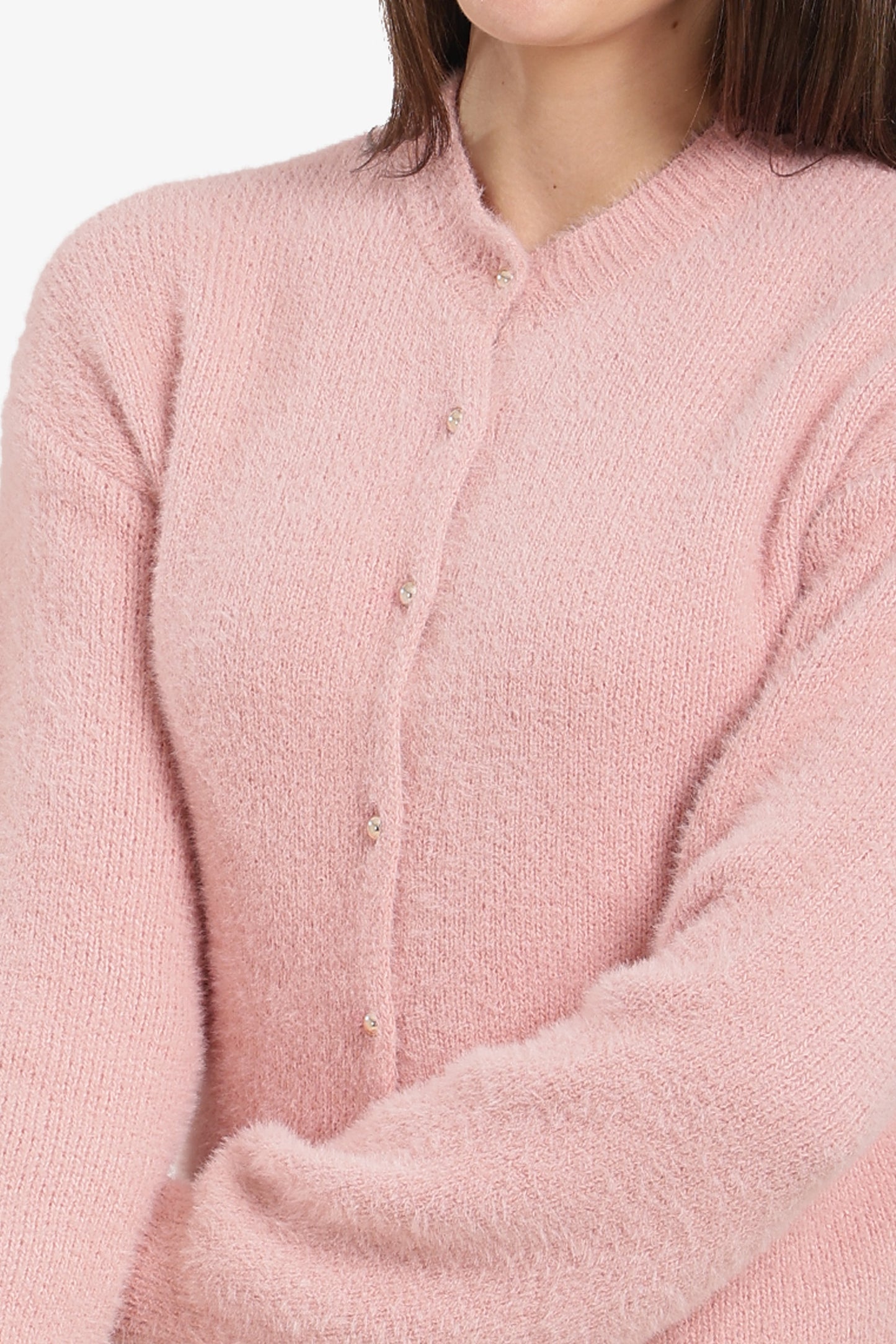 Crew-Neck Buttoned Cardigan