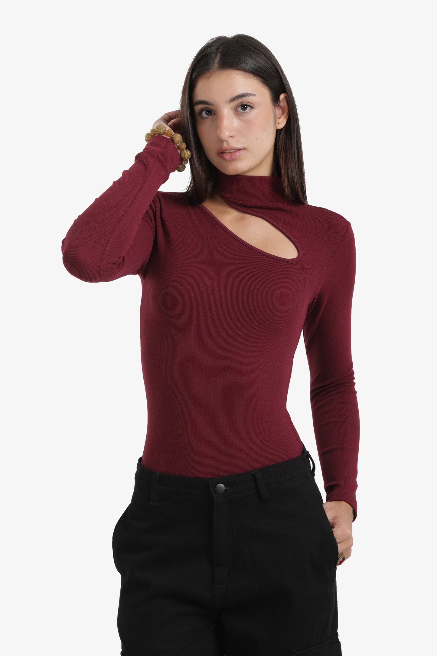 Ribbed Cutout Microfiber Bodysuit