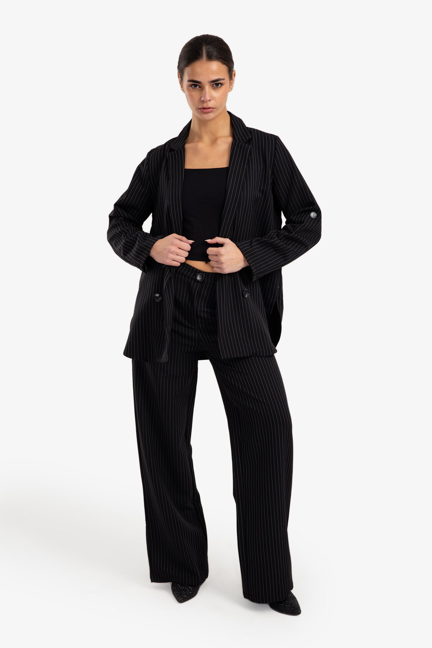 Notch Collar Striped Blazer