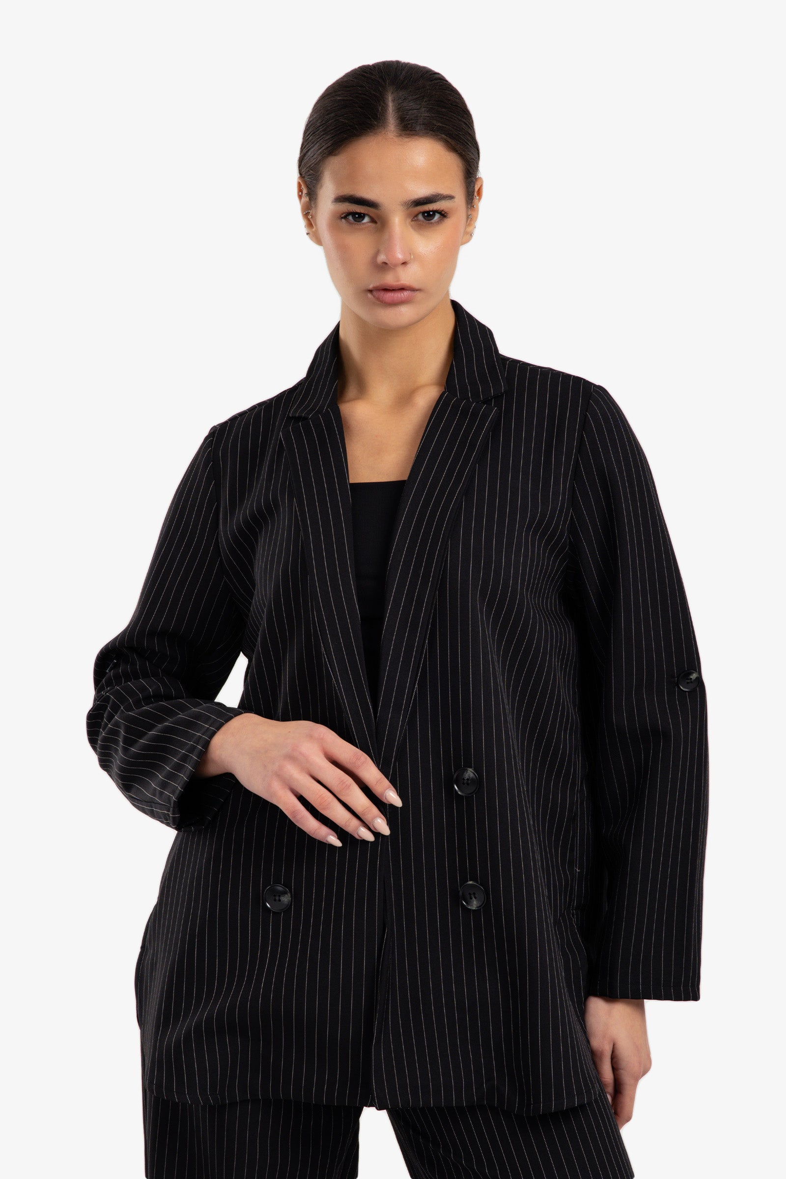 Notch Collar Striped Blazer