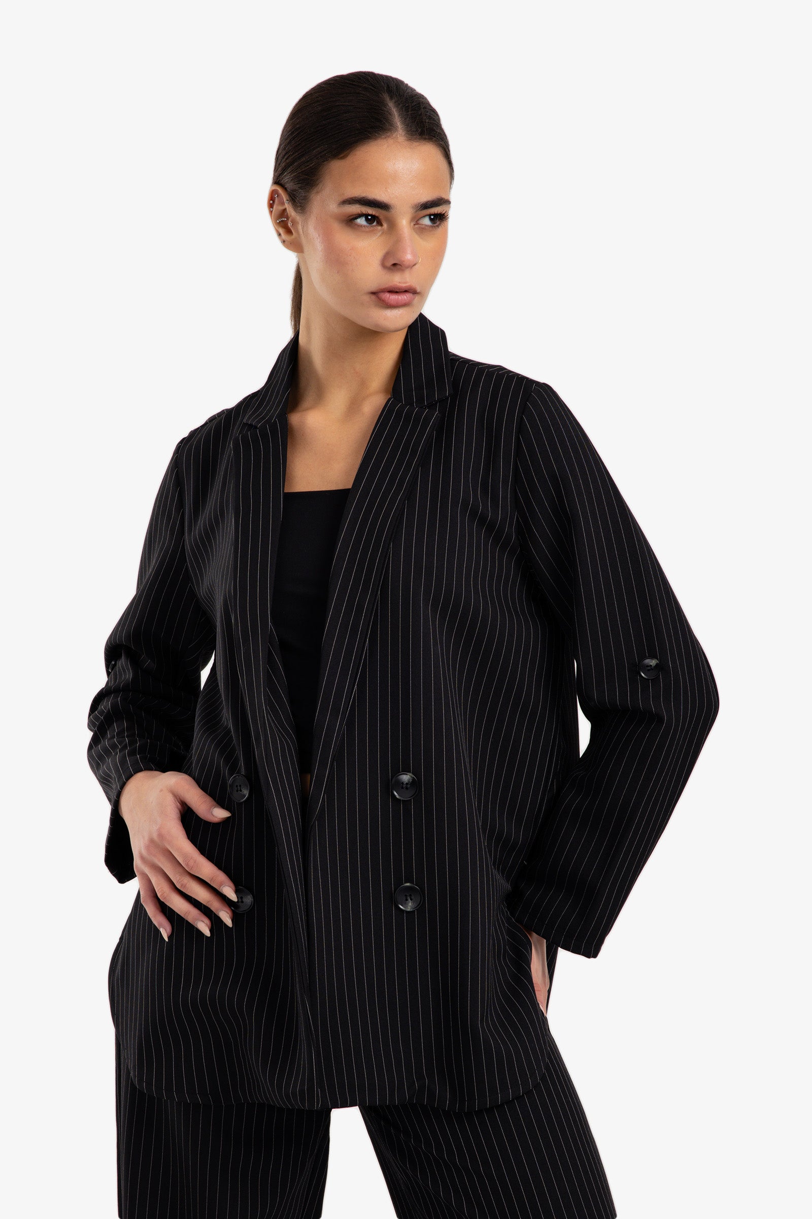 Notch Collar Striped Blazer