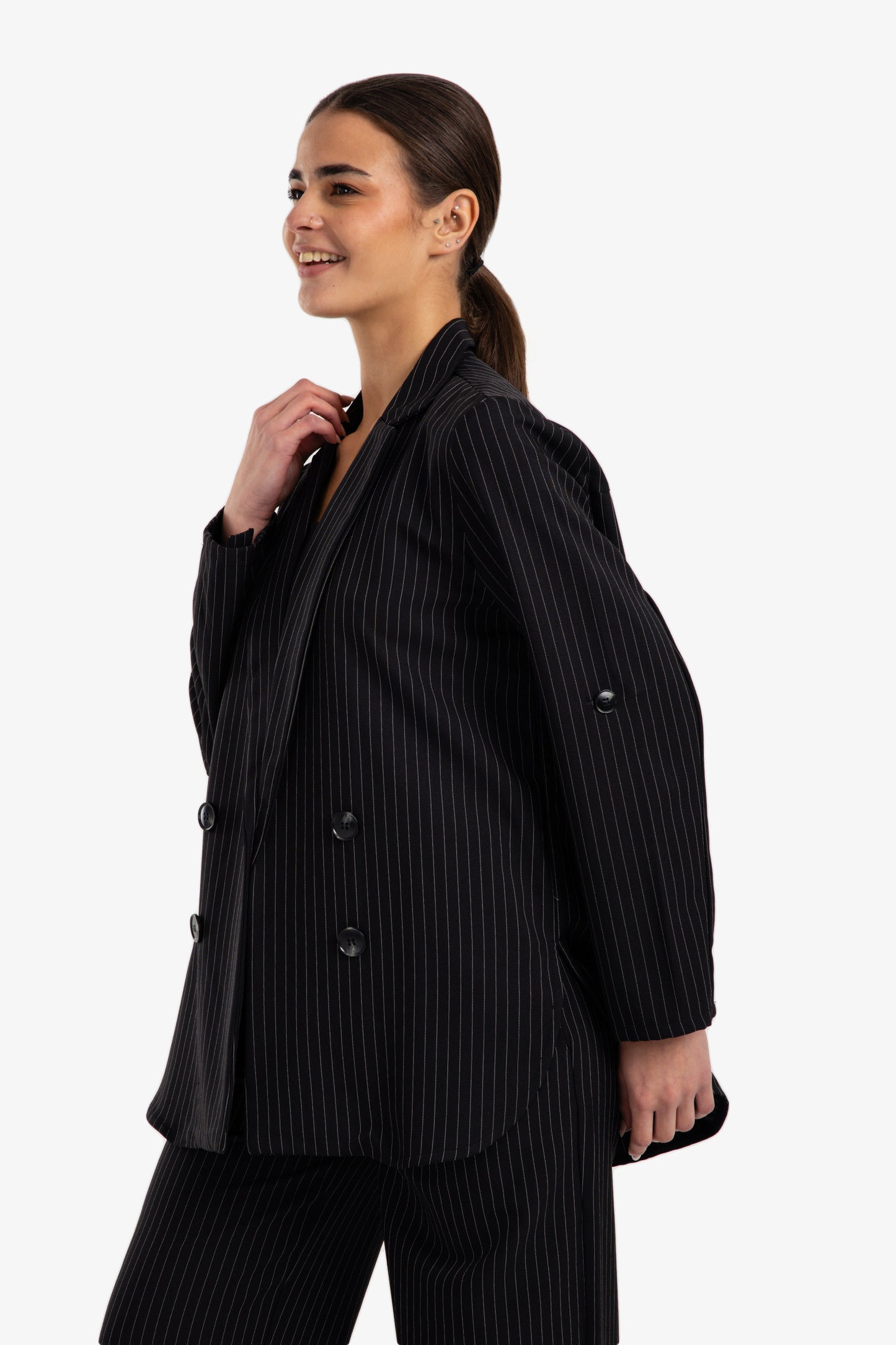 Notch Collar Striped Blazer
