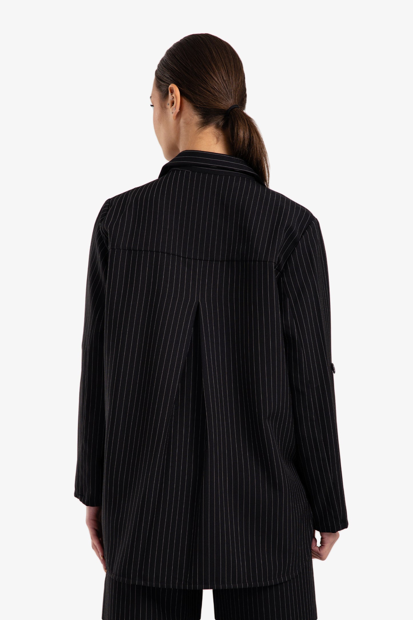 Notch Collar Striped Blazer
