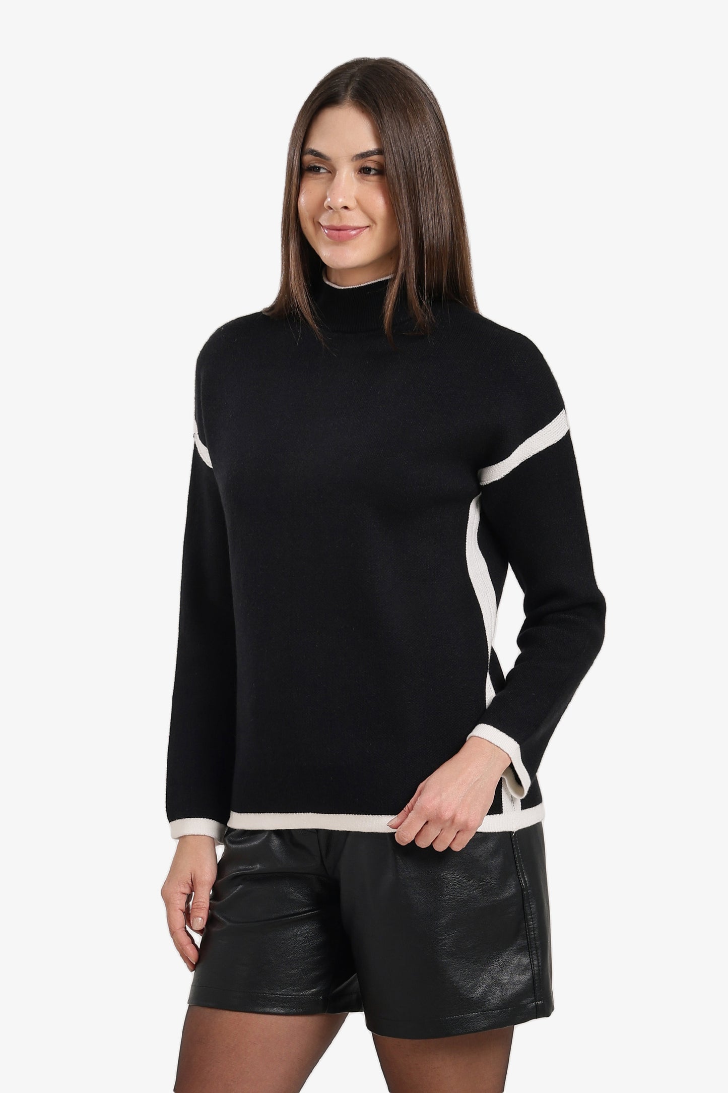 Contrast-Trim Wool Pullover