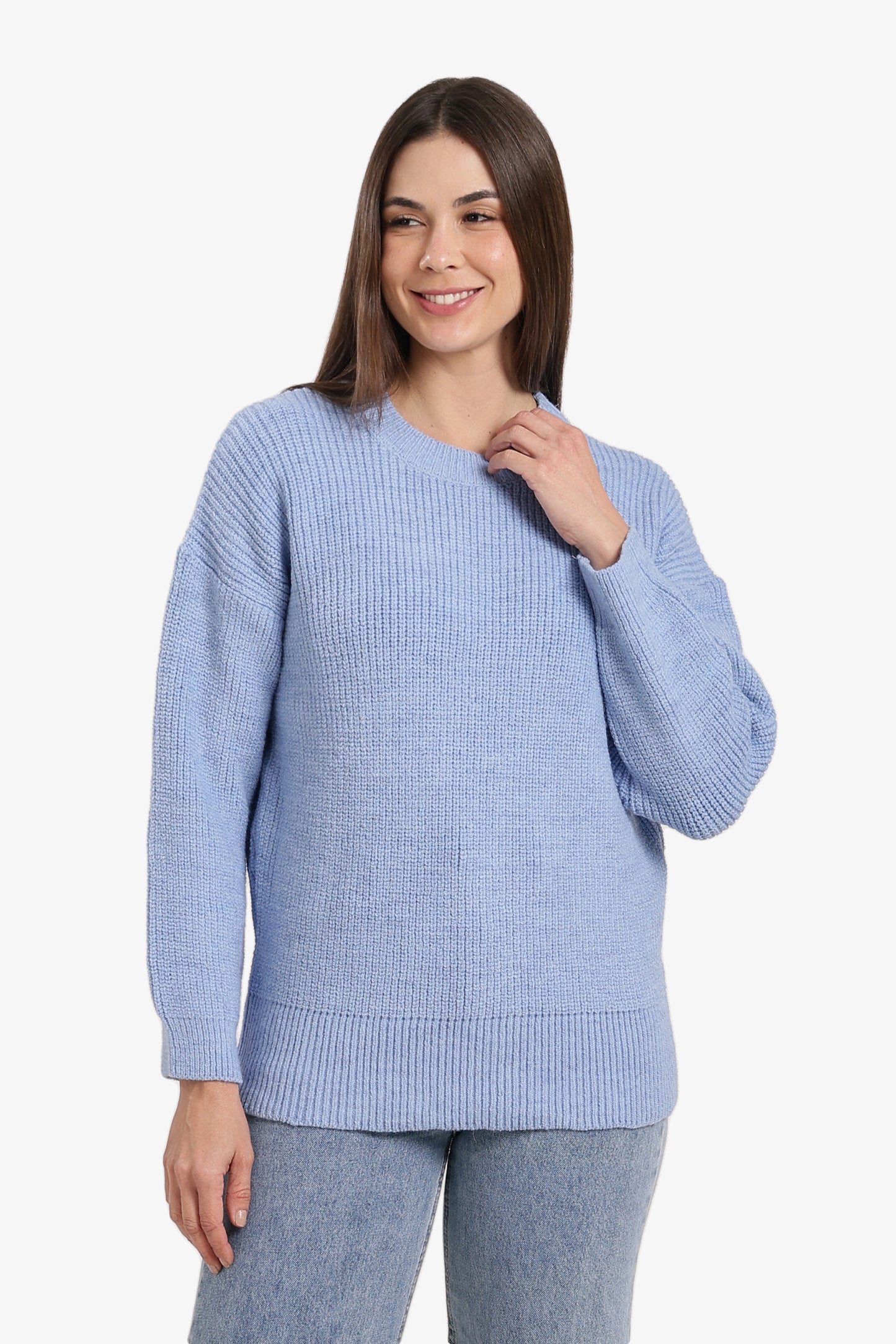 Ribbed-Trim Knit Pullover