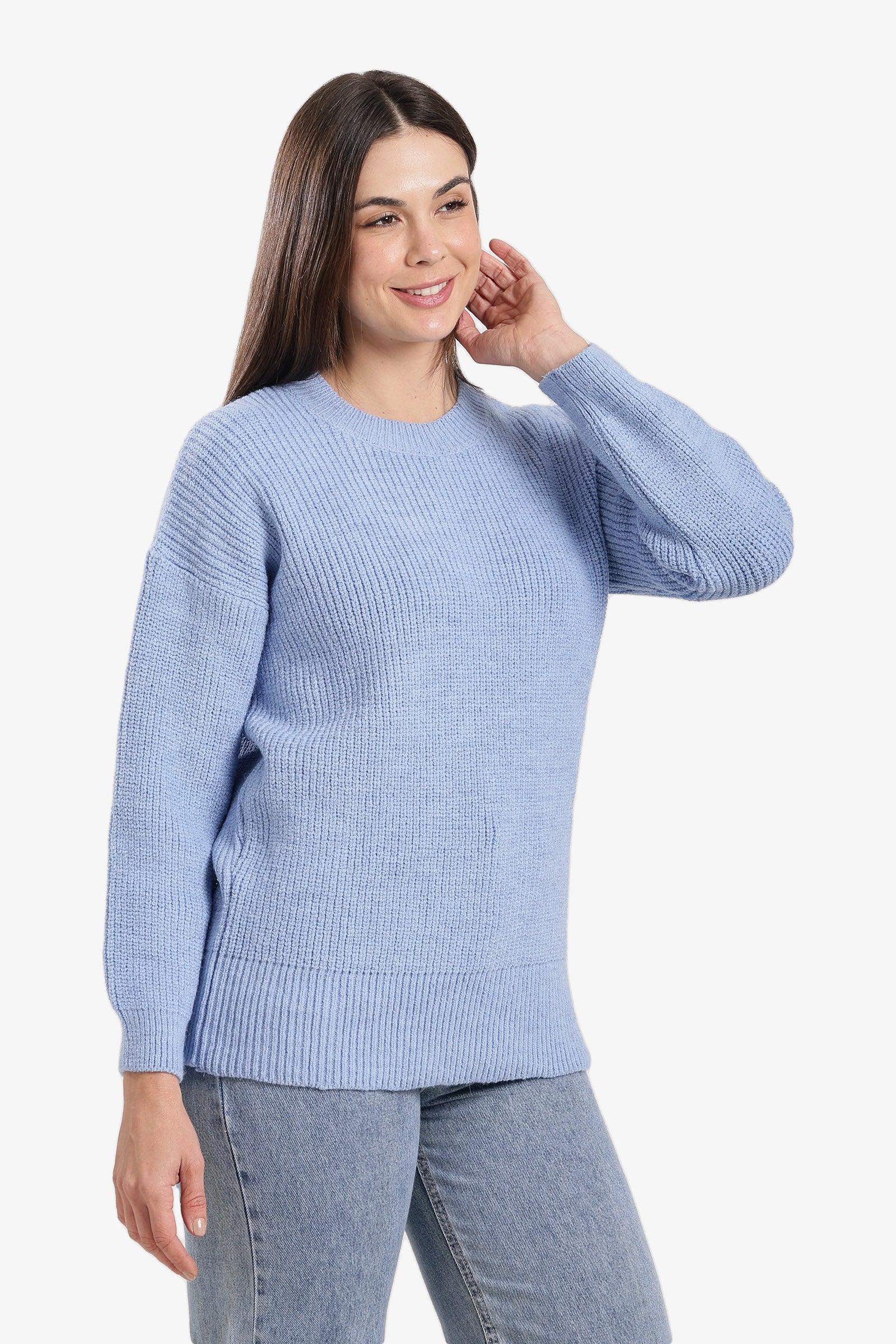 Ribbed-Trim Knit Pullover