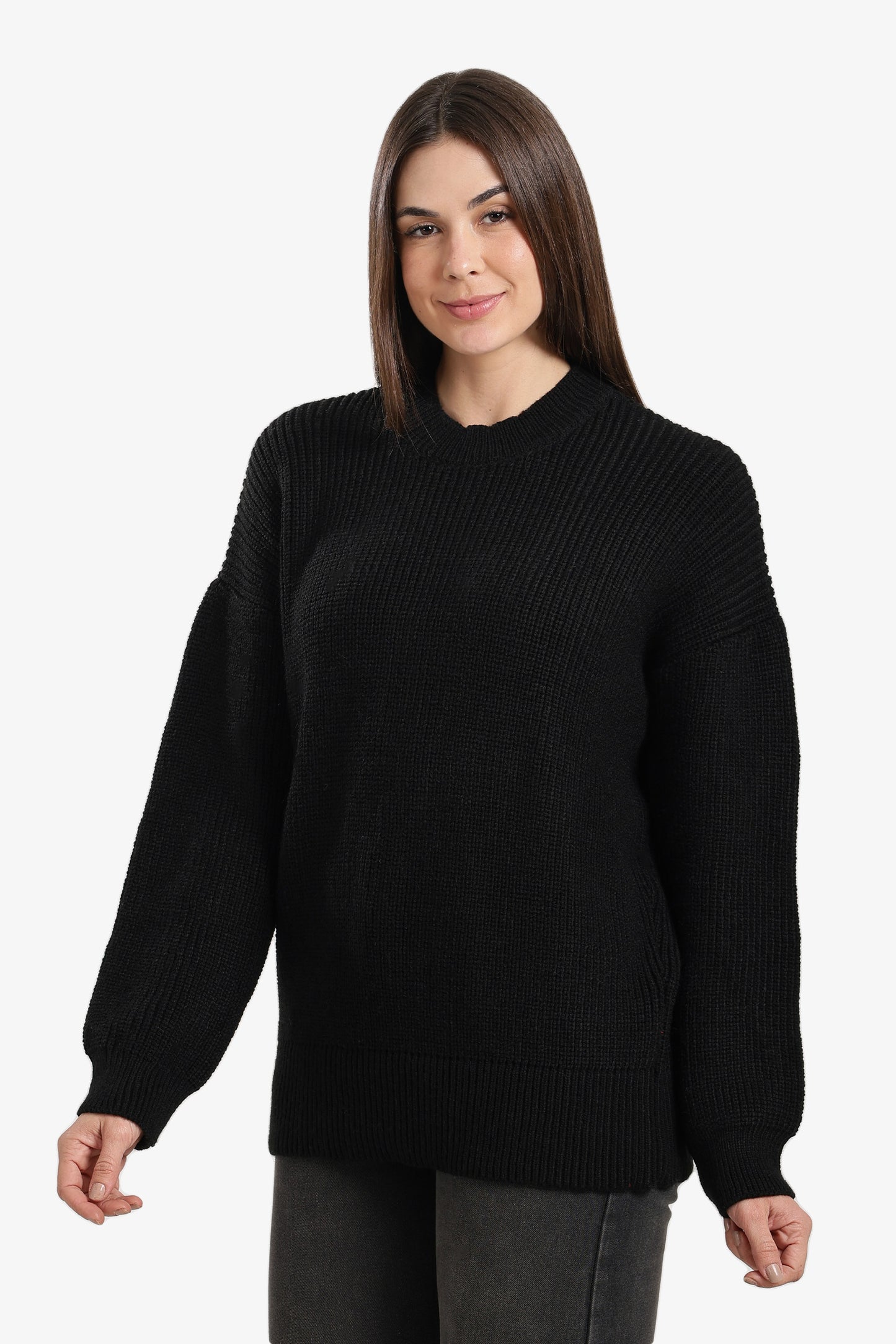 Ribbed-Trim Knit Pullover