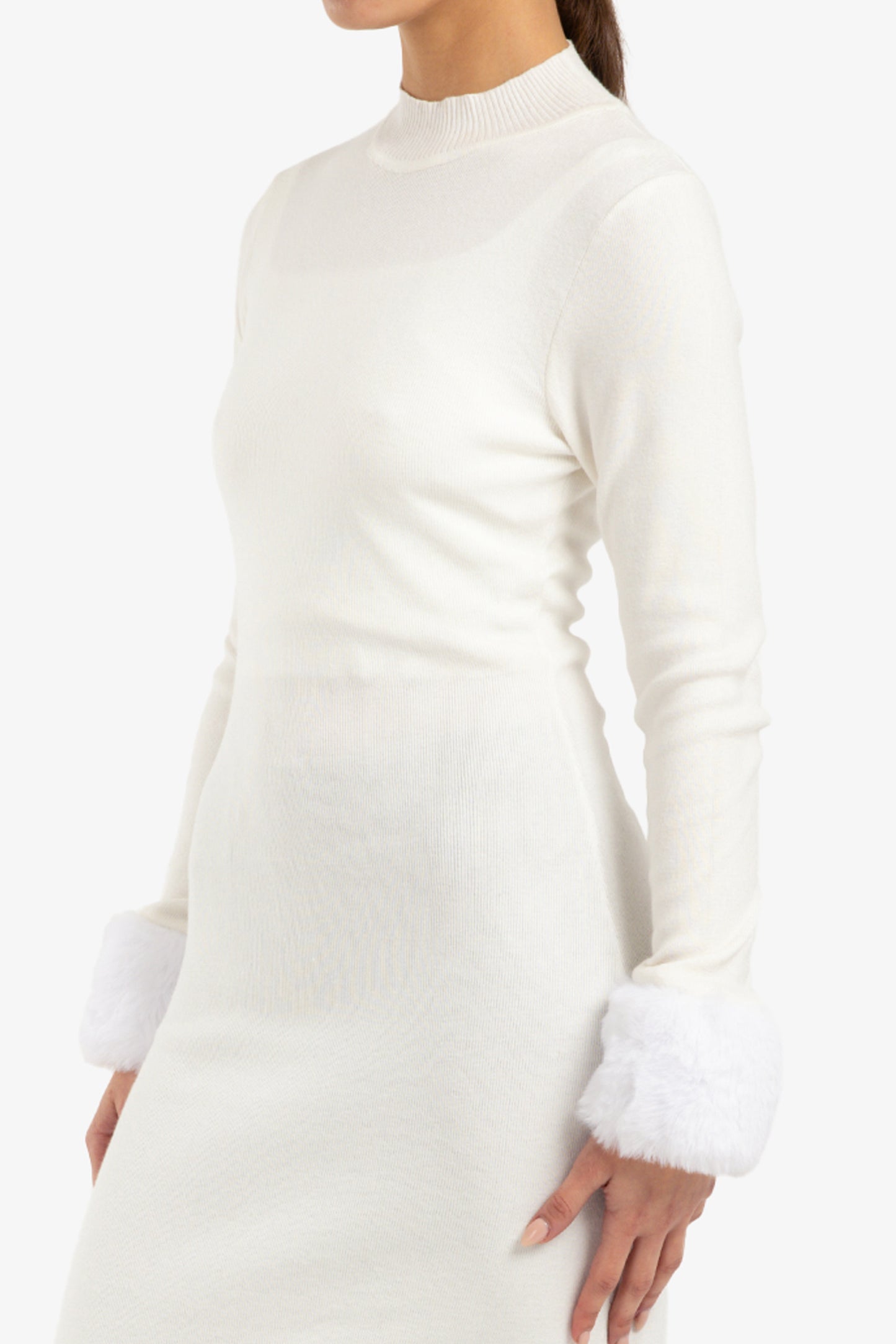 Fur Cuff Midi Dress