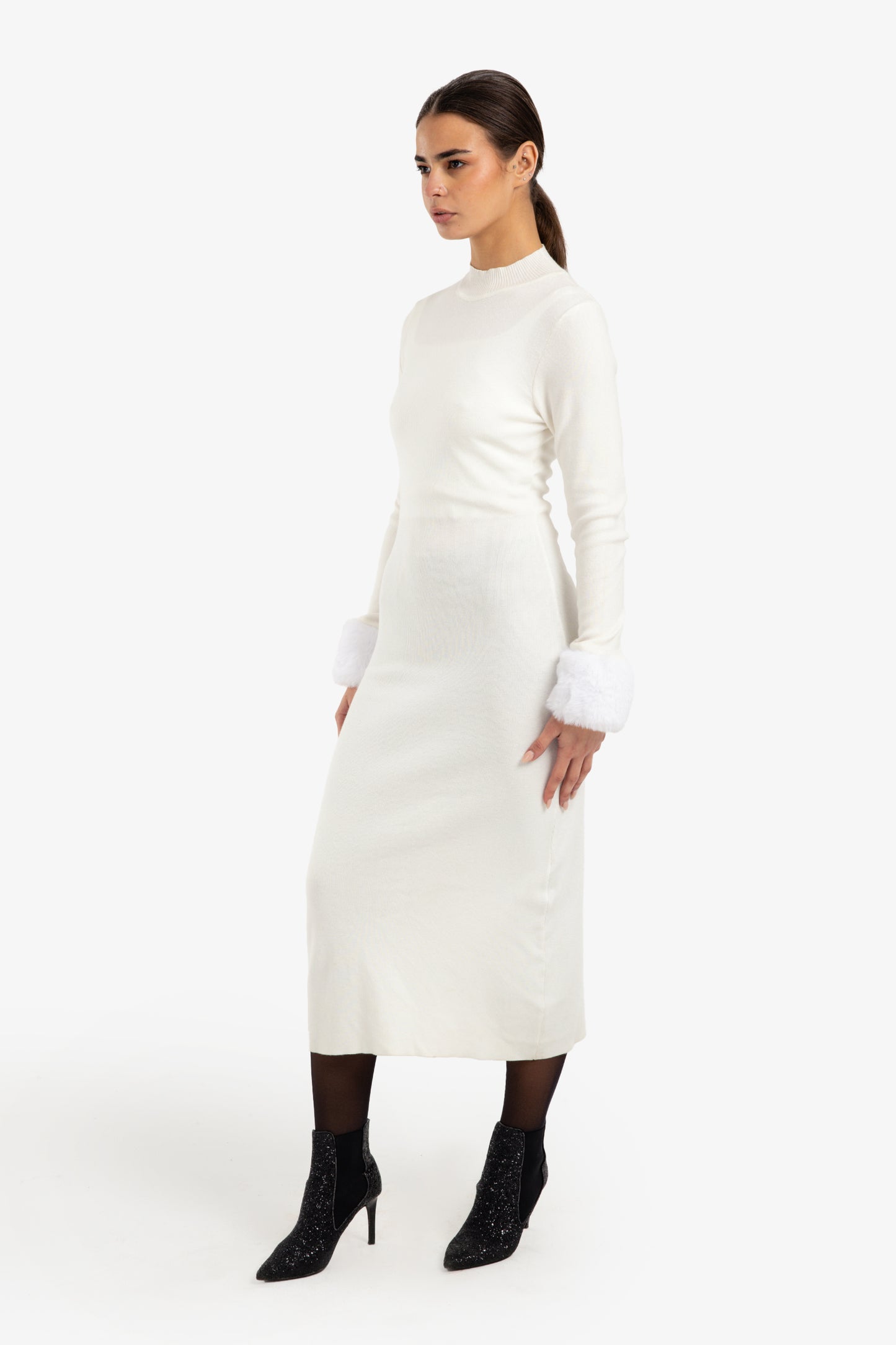 Fur Cuff Midi Dress