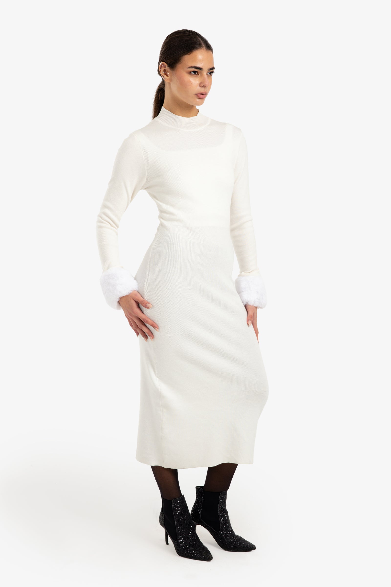 Fur Cuff Midi Dress