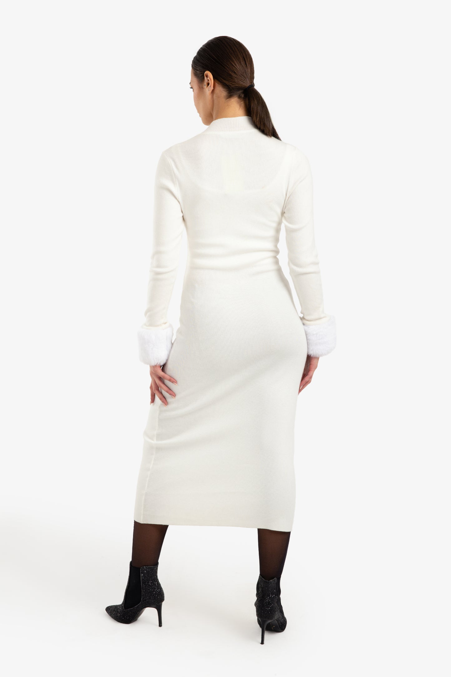 Fur Cuff Midi Dress