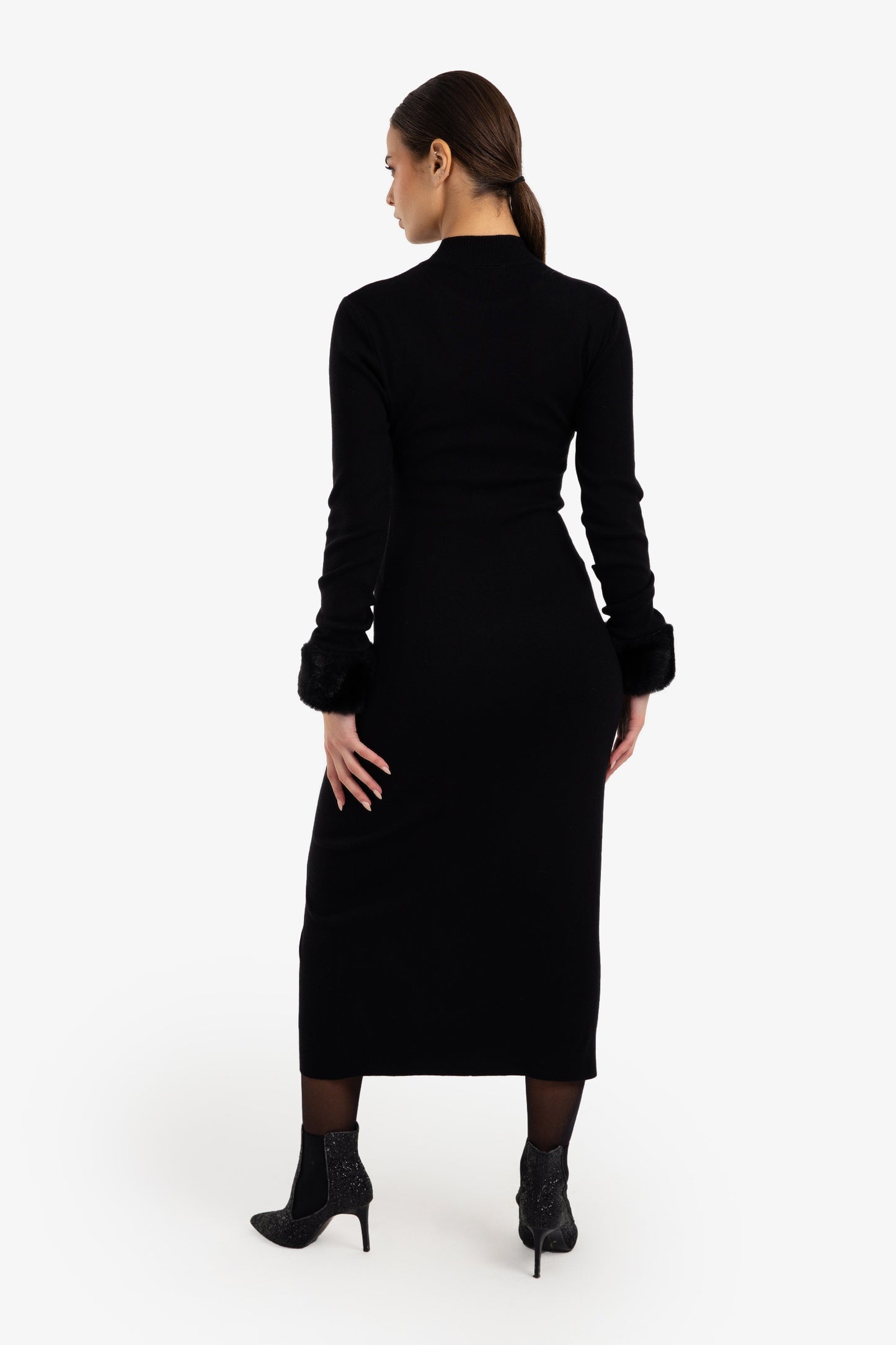 Fur Cuff Midi Dress