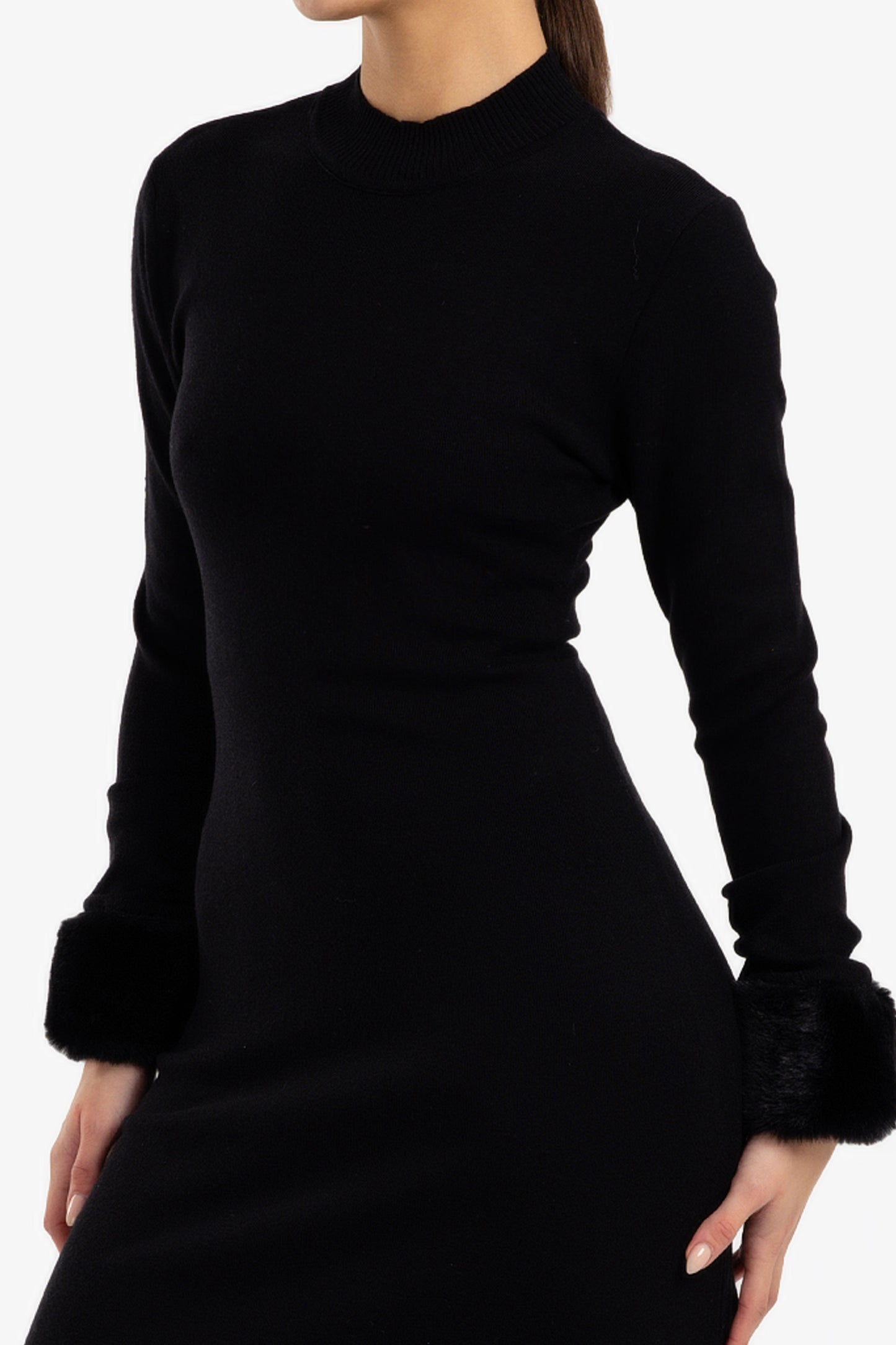 Fur Cuff Midi Dress