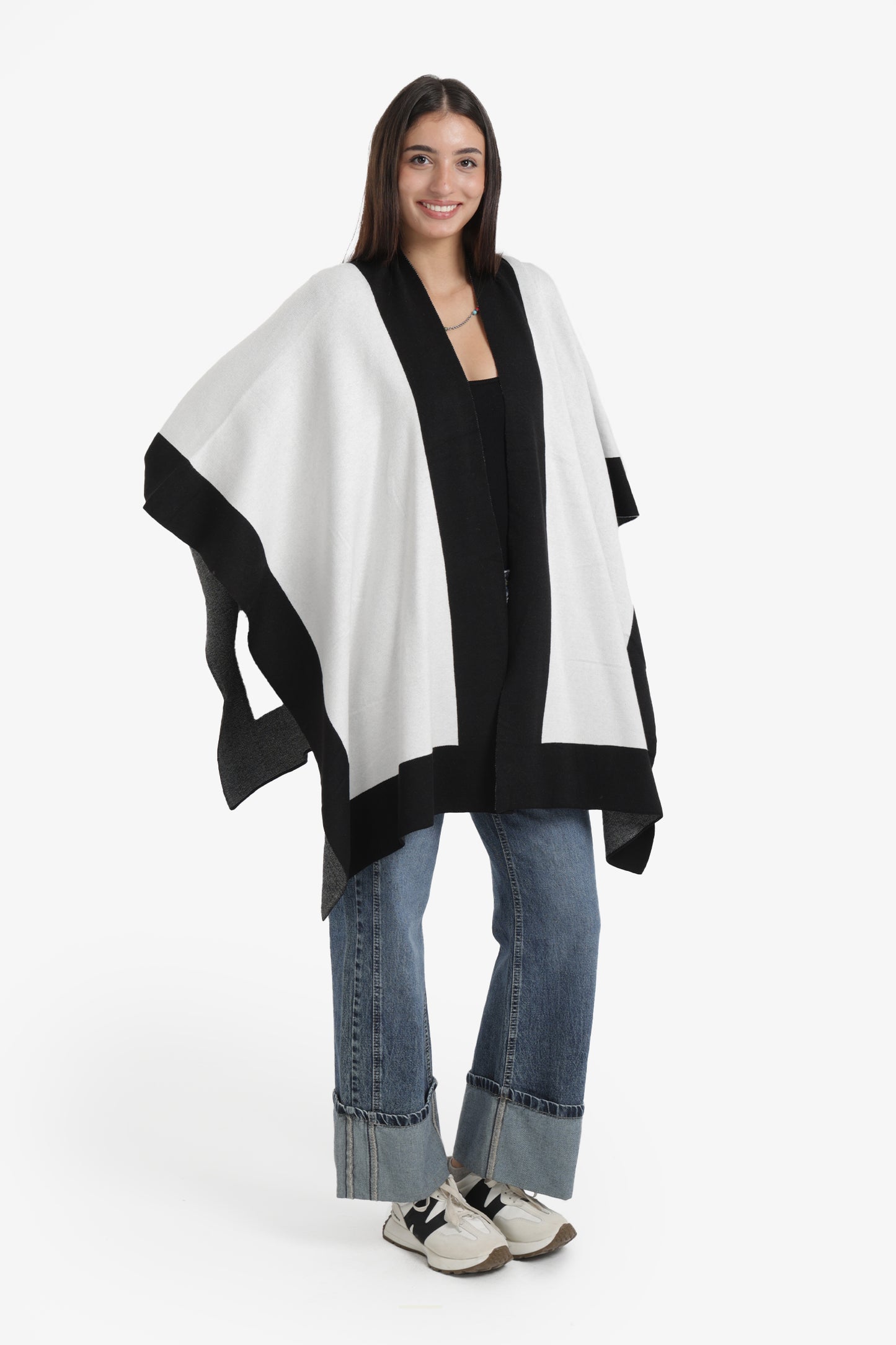 Wide Black Trim Poncho