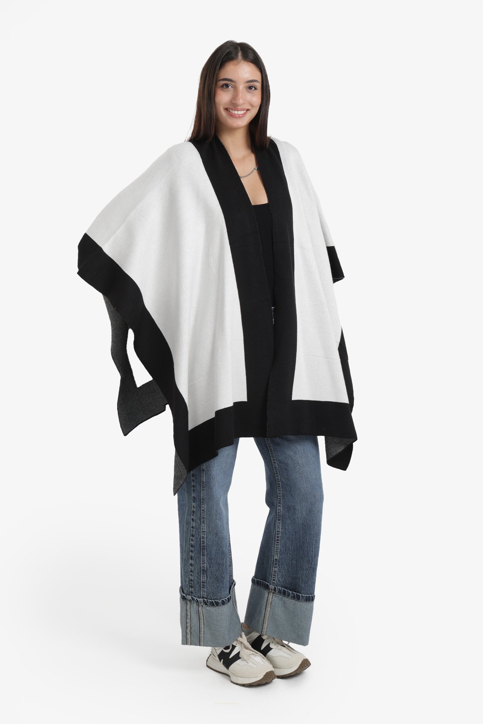Wide Black Trim Poncho