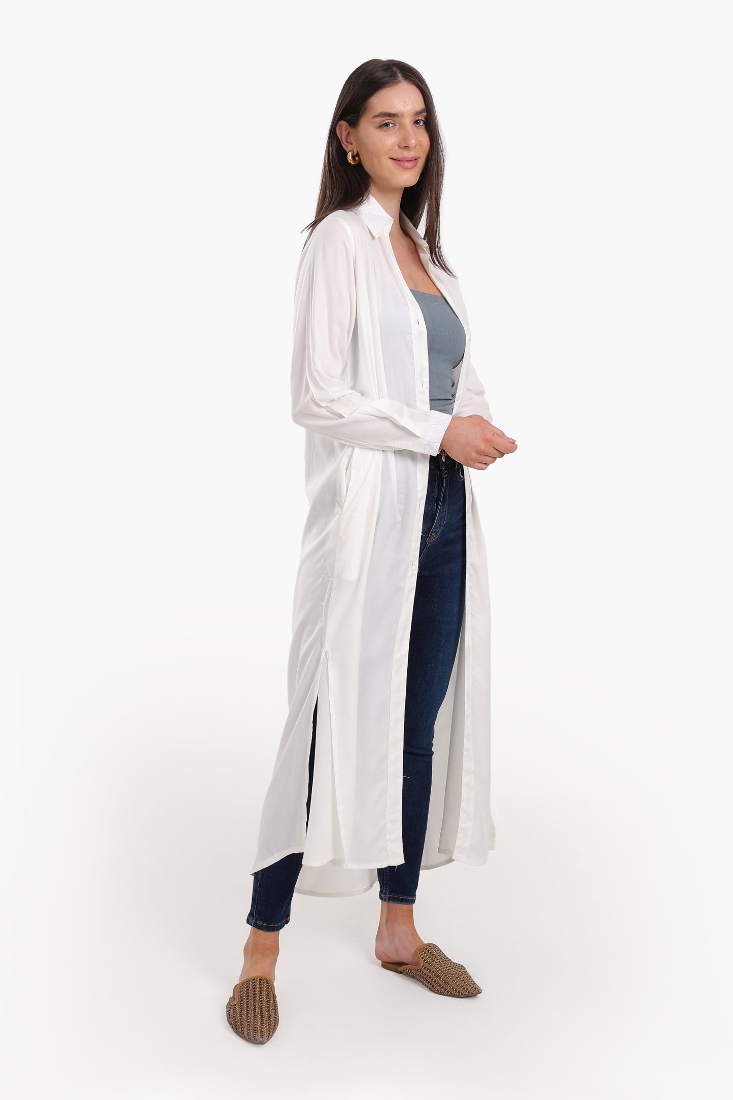 V-Collared Neck Shirt Dress