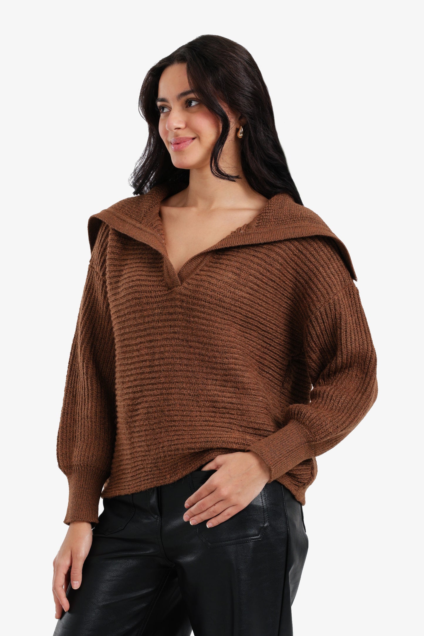 Puff-Sleeve Ribbed Pullover