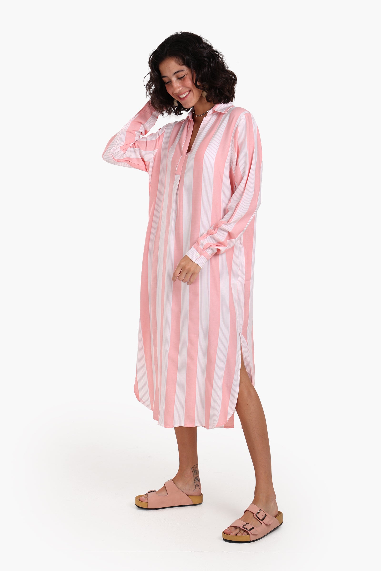 Striped Midi Collared Dress