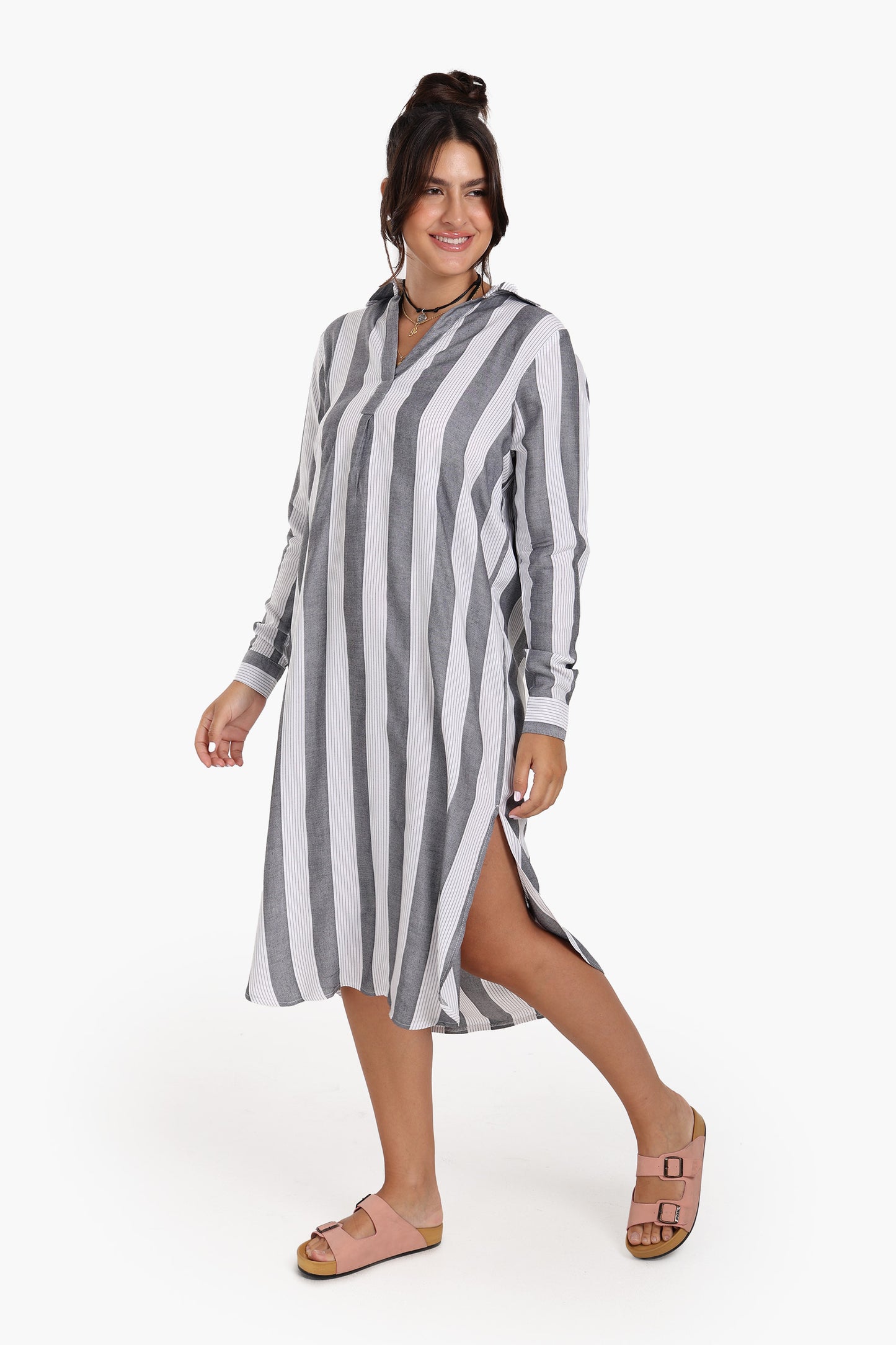 Striped Midi Collared Dress