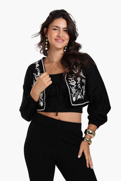 Embroidered Cropped Jacket