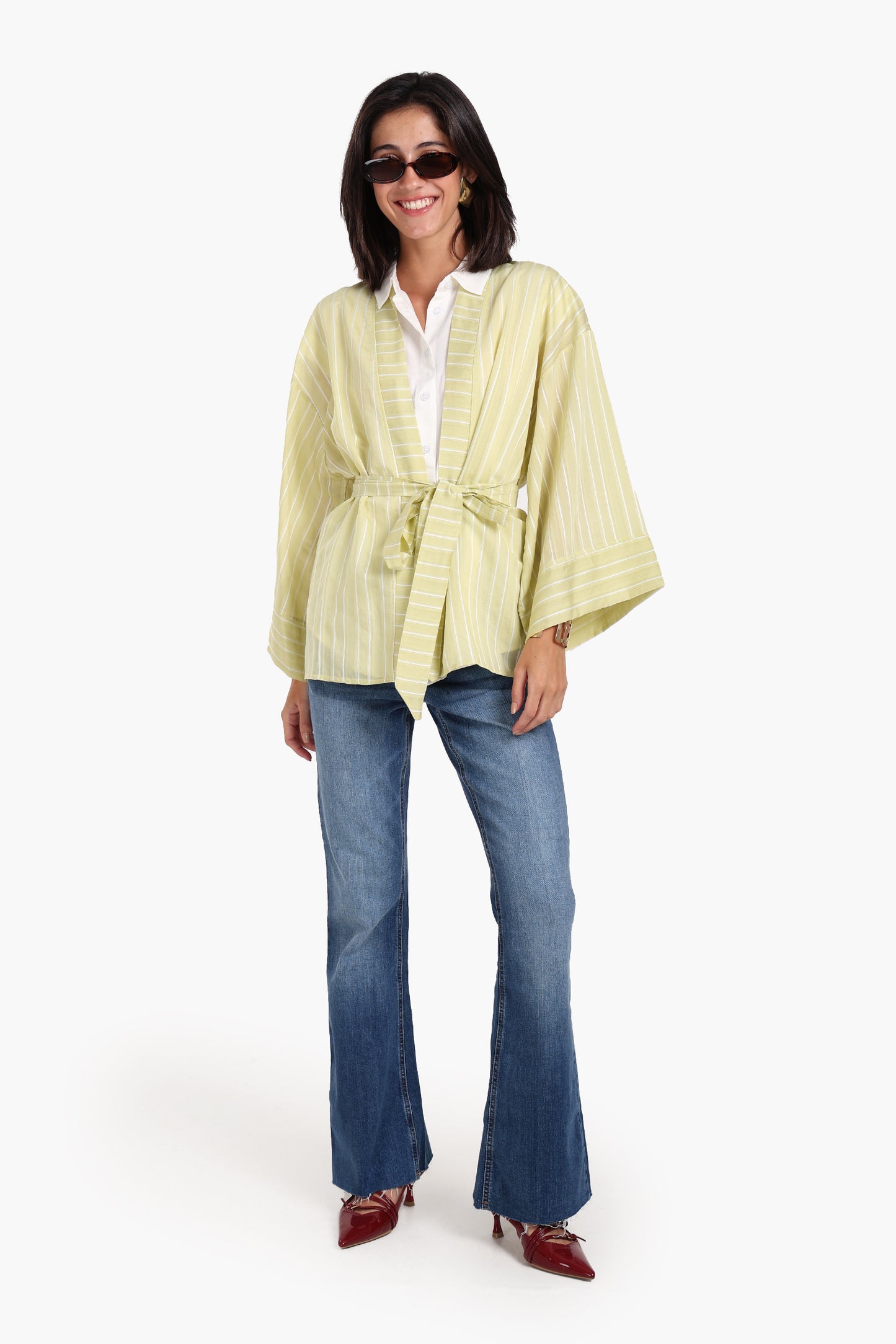 Open-Front Striped Kimono