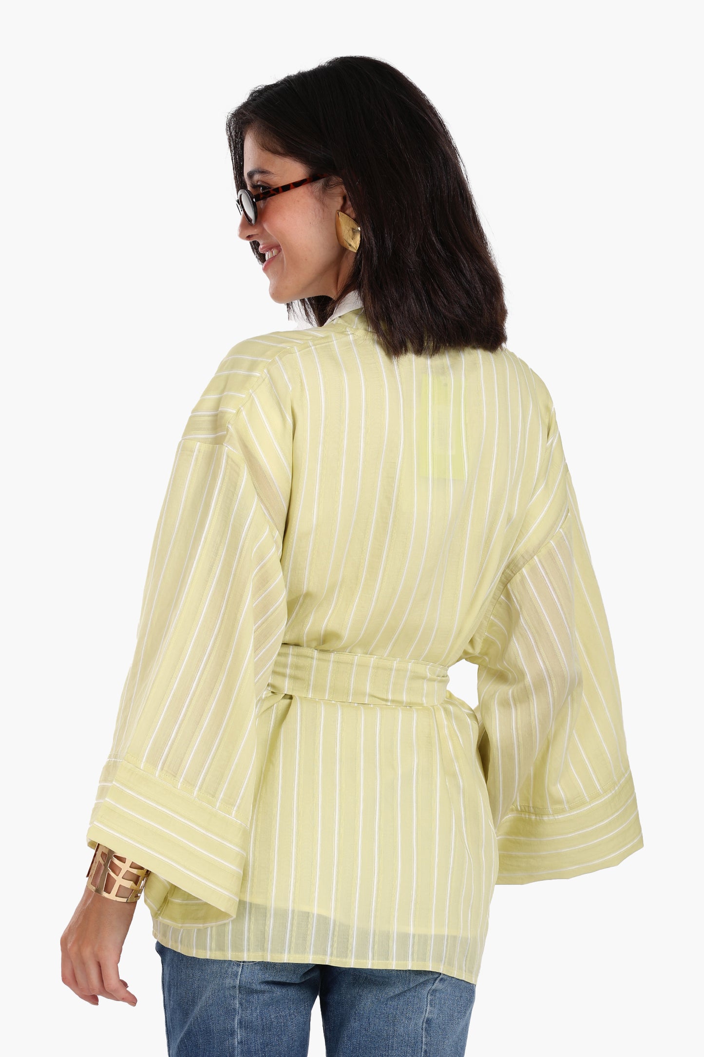 Open-Front Striped Kimono
