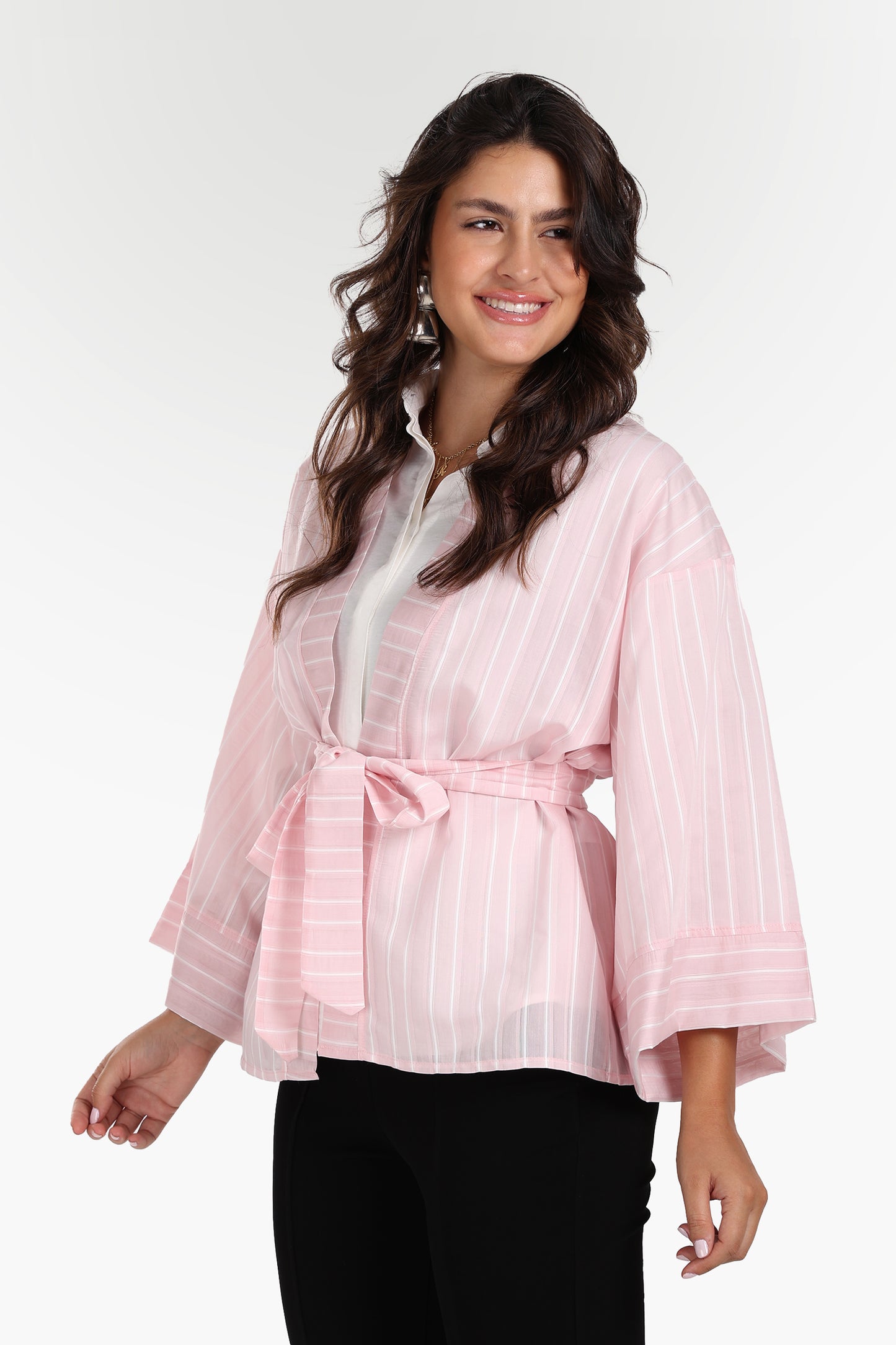 Open-Front Striped Kimono