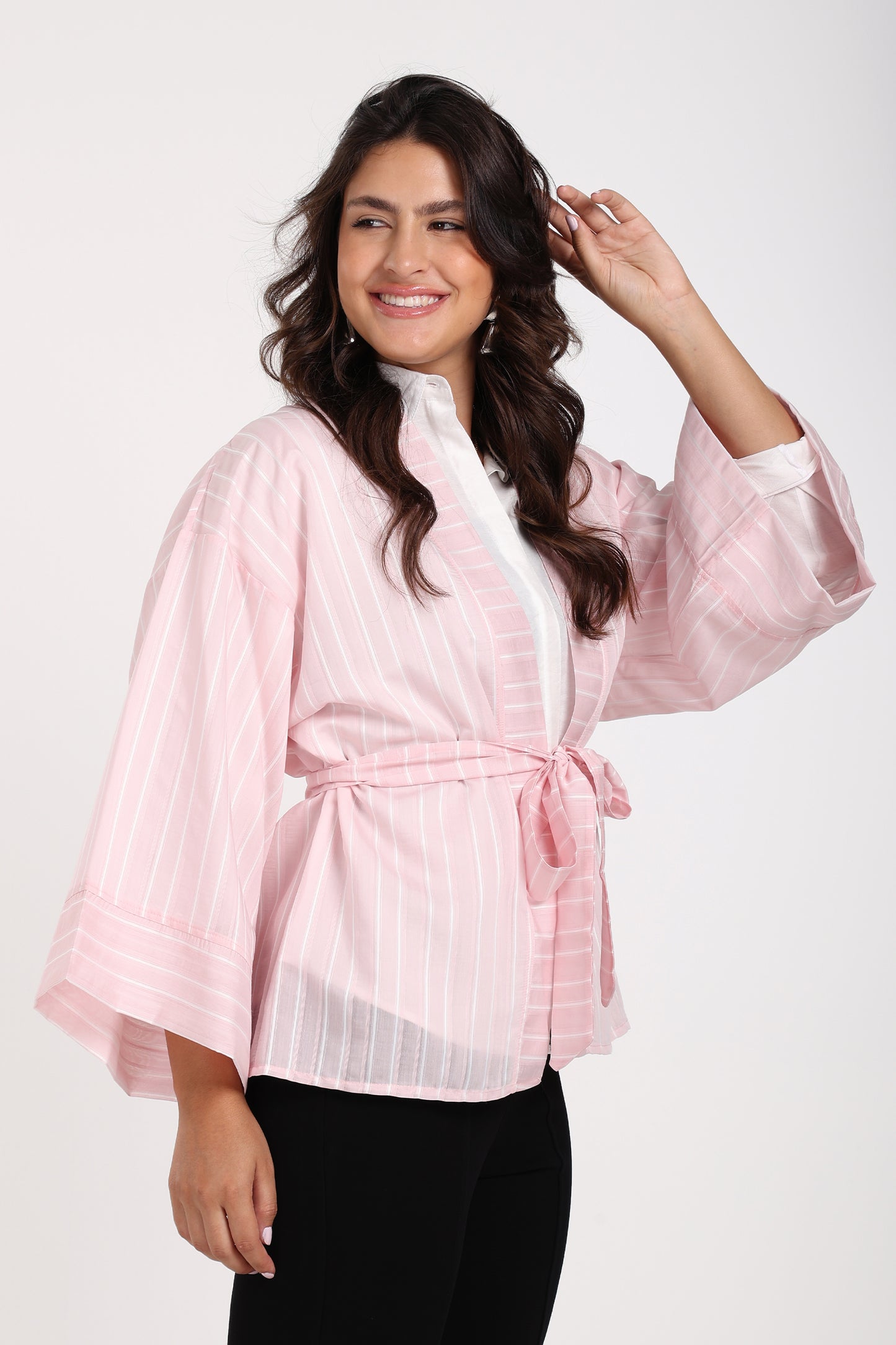 Open-Front Striped Kimono