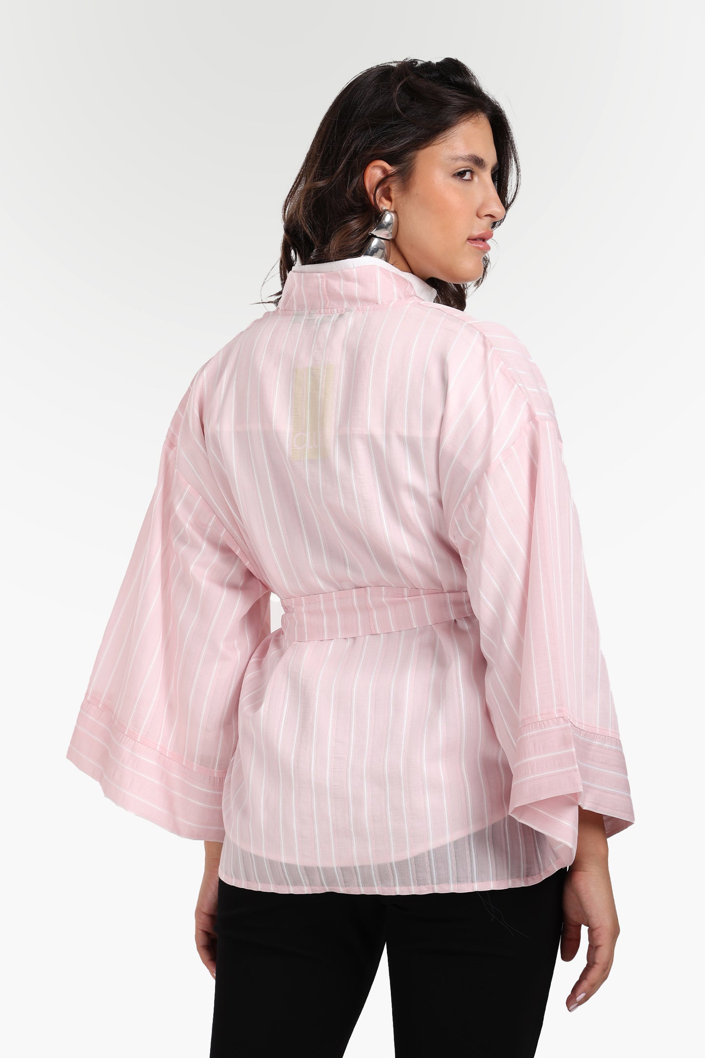 Open-Front Striped Kimono