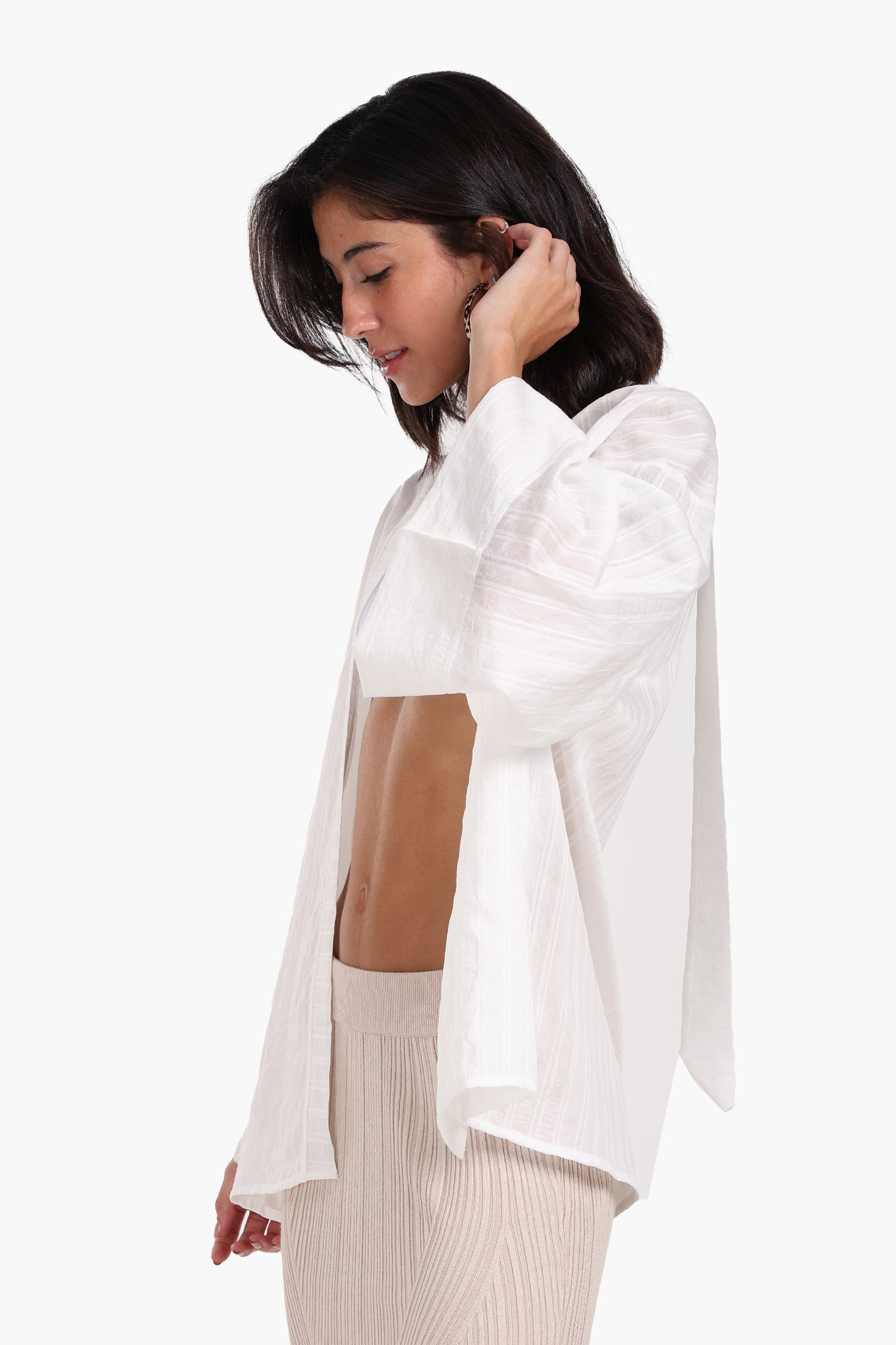 Open-Front Striped Kimono