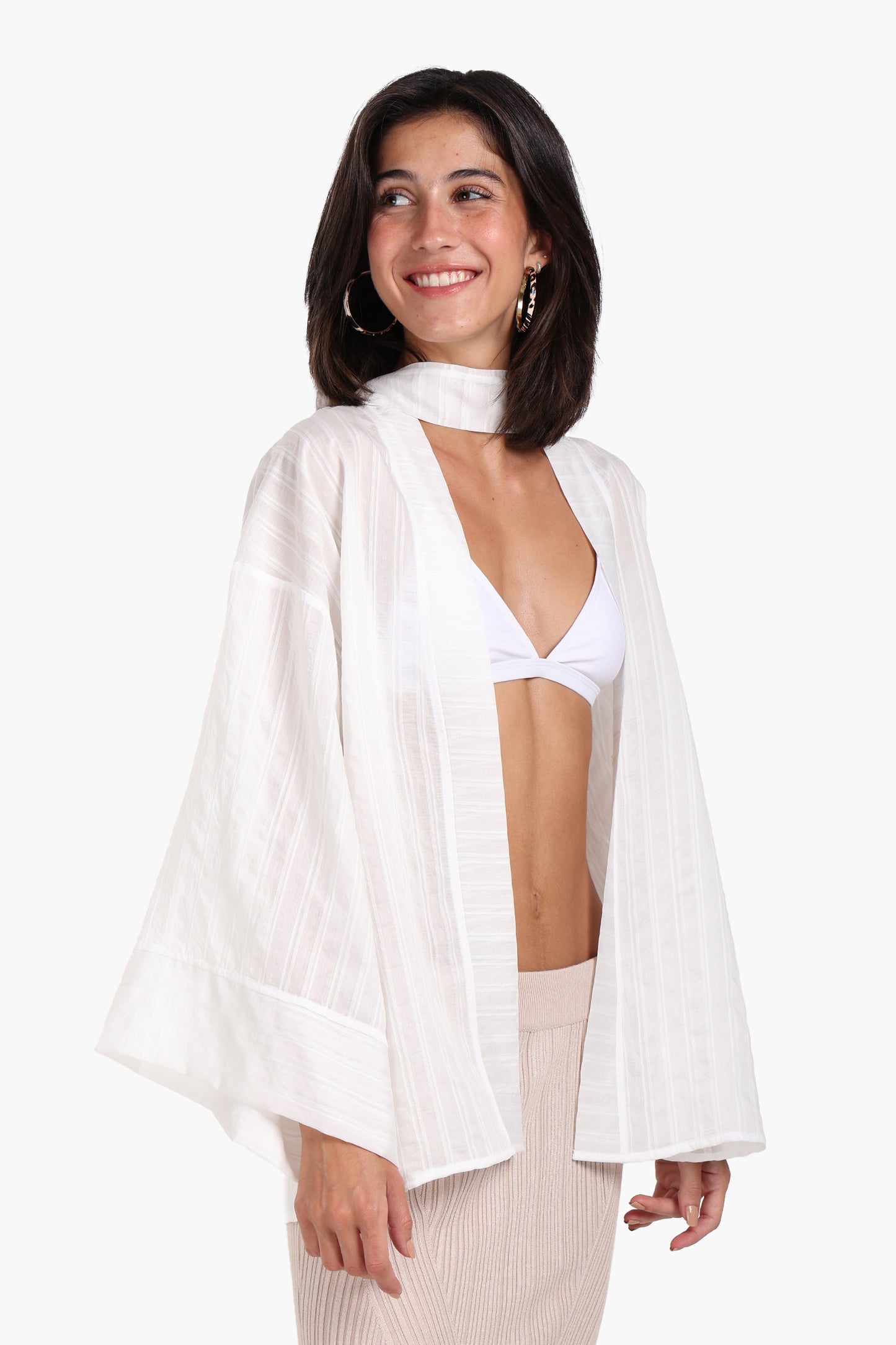 Open-Front Striped Kimono