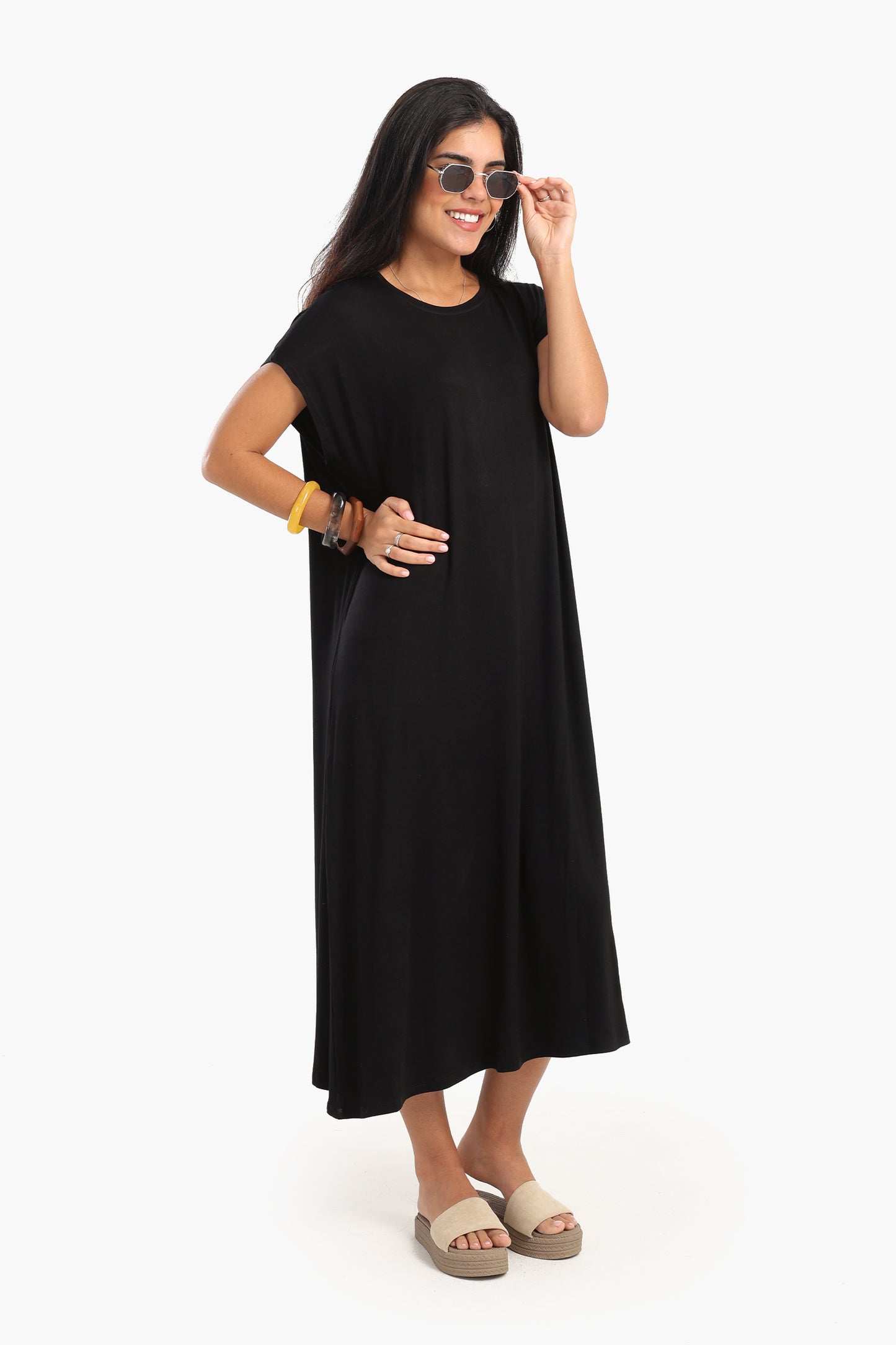 Solid Viscose Midi Dress