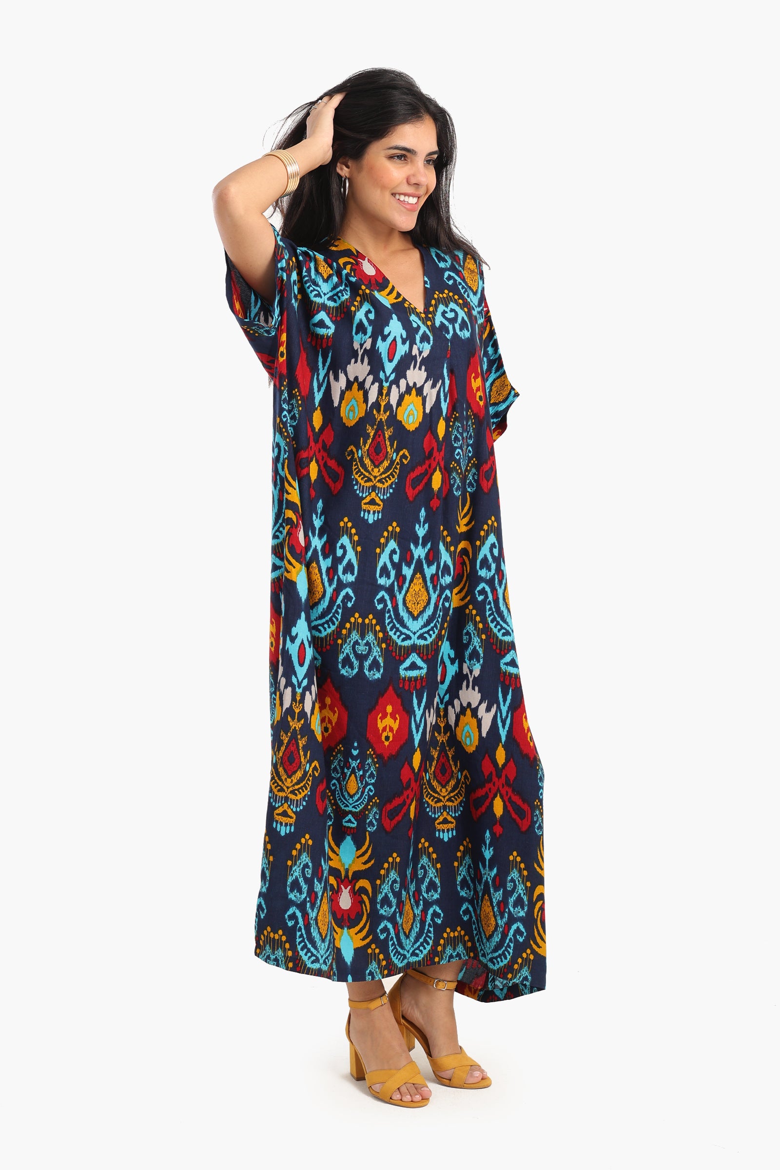 Printed V-Neck Midi Dress