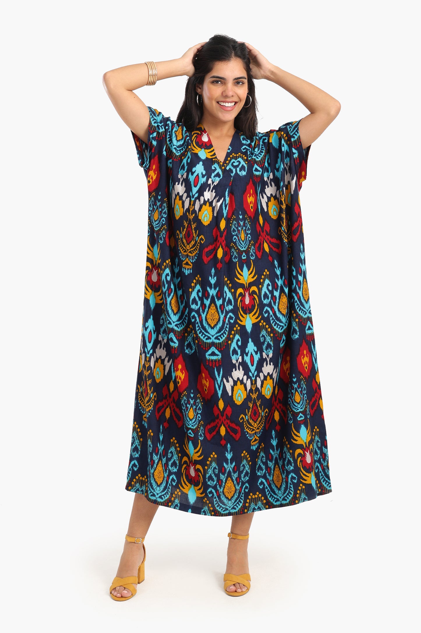 Printed V-Neck Midi Dress