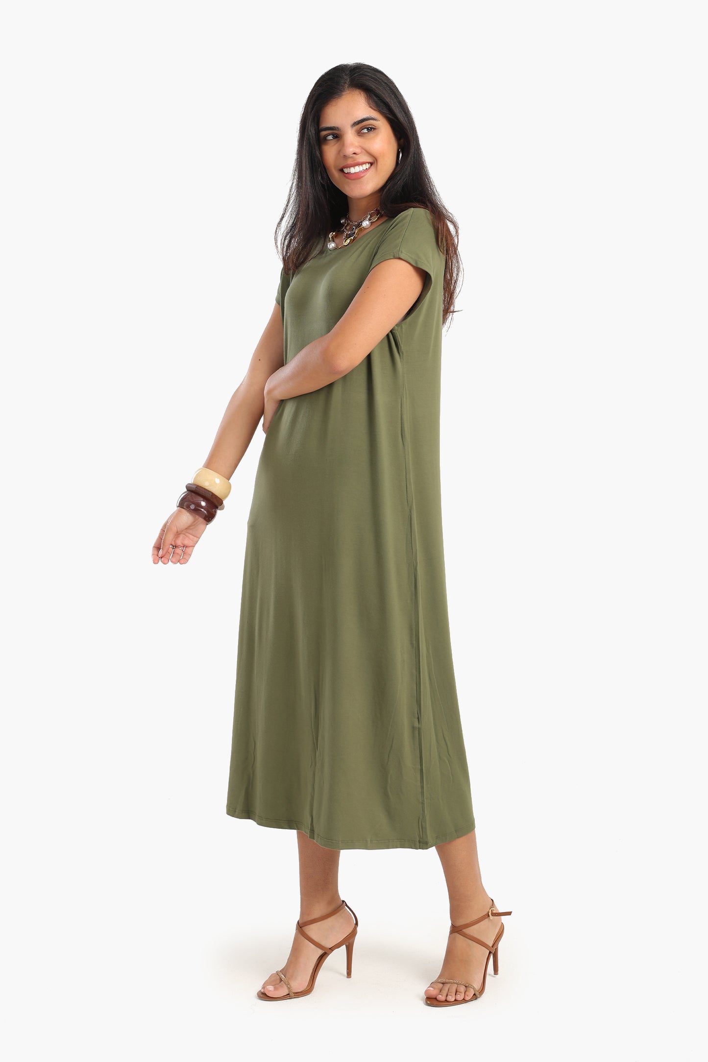 Solid Viscose Midi Dress