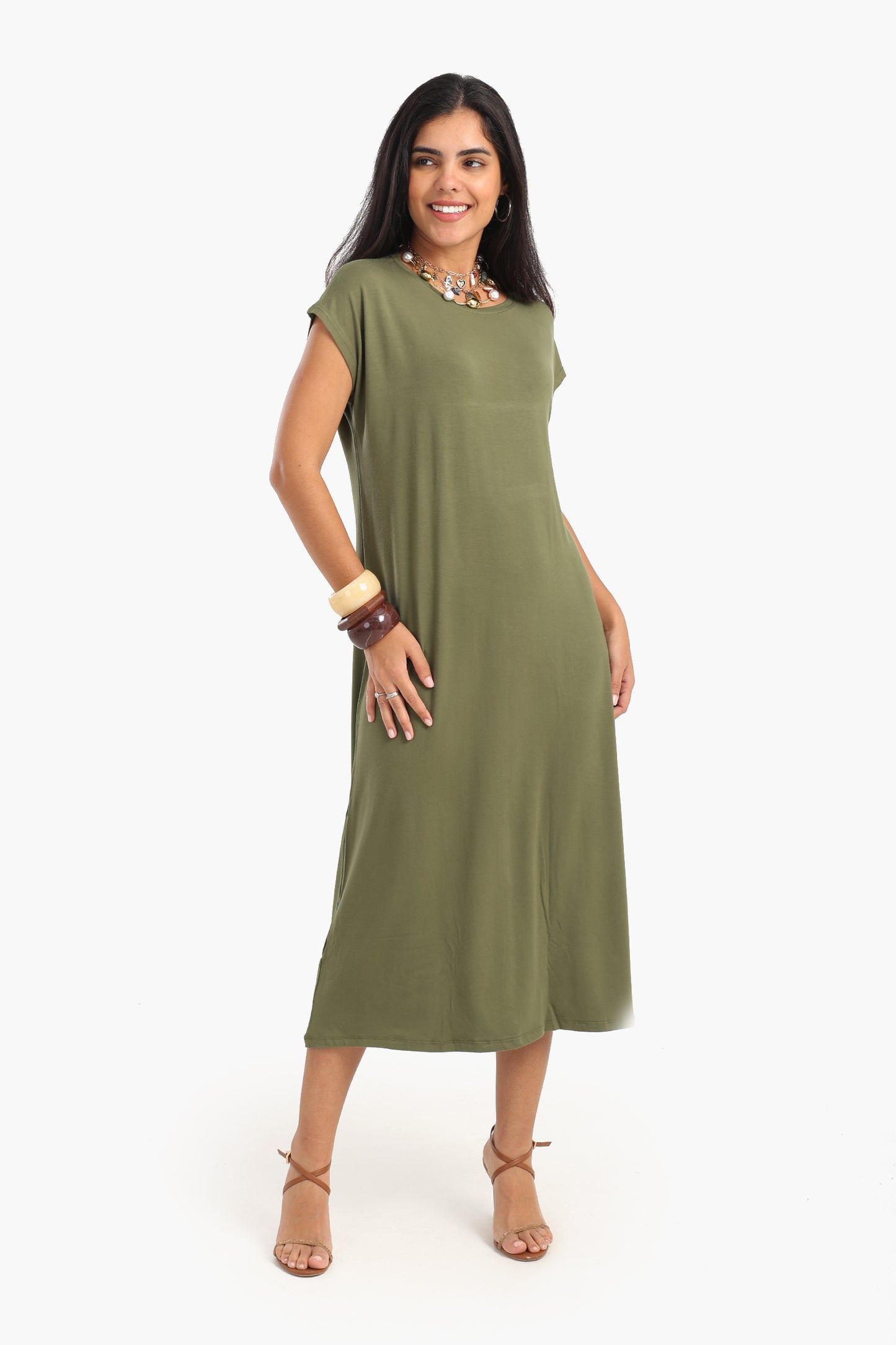 Solid Viscose Midi Dress