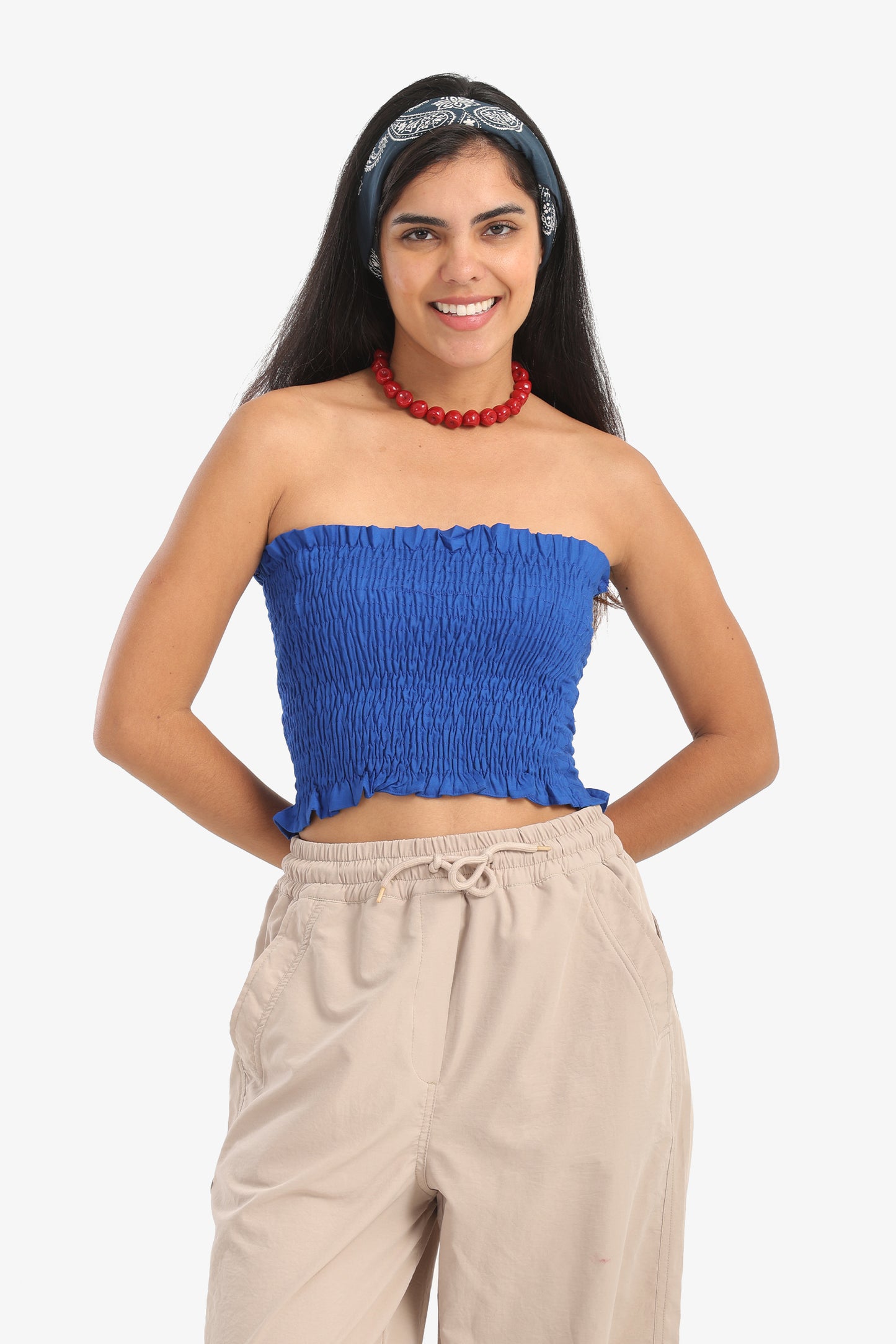 Textured Strapless Top with Frills
