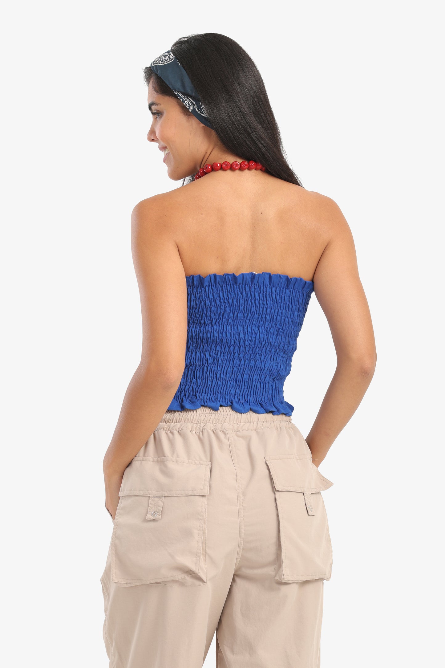 Textured Strapless Top with Frills