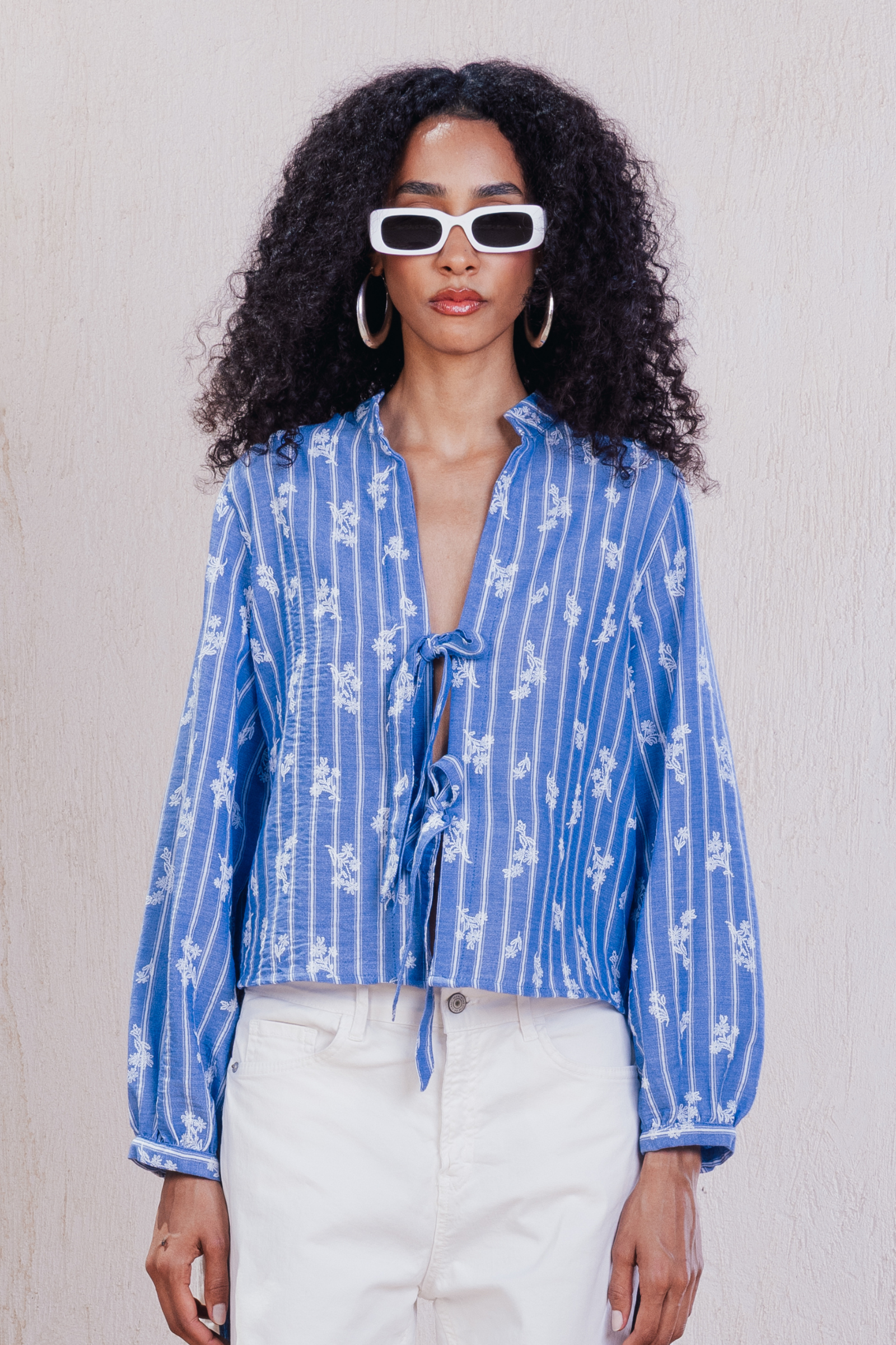 Tie-Front Embroidered Blouse