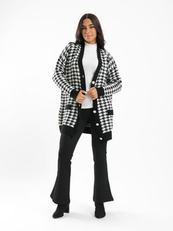 Knitted Houndstooth Pattern Cardigan