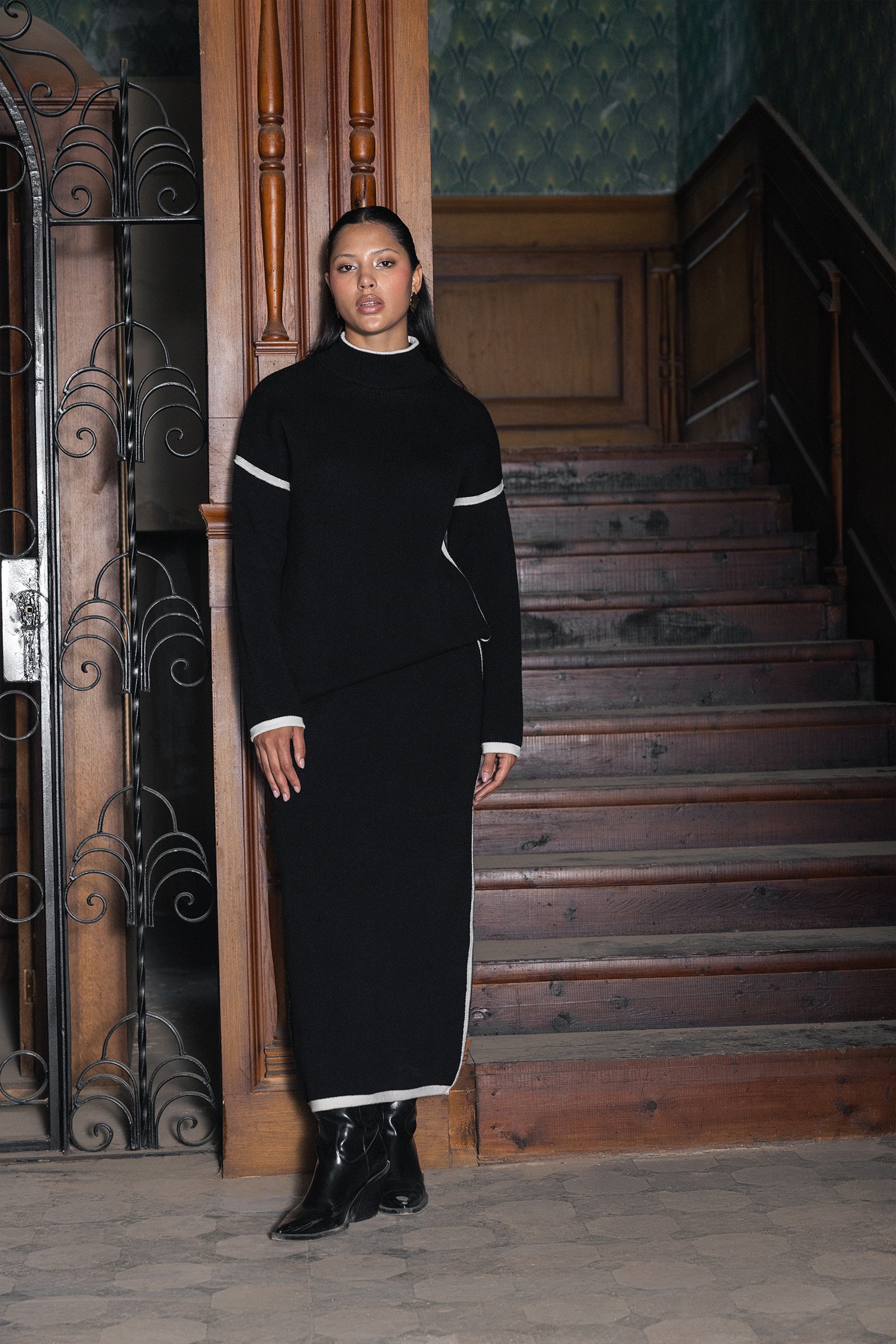 Contrast Stripe Pencil Skirt