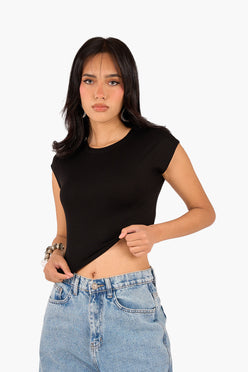 Cropped Crew Neck Viscose Top