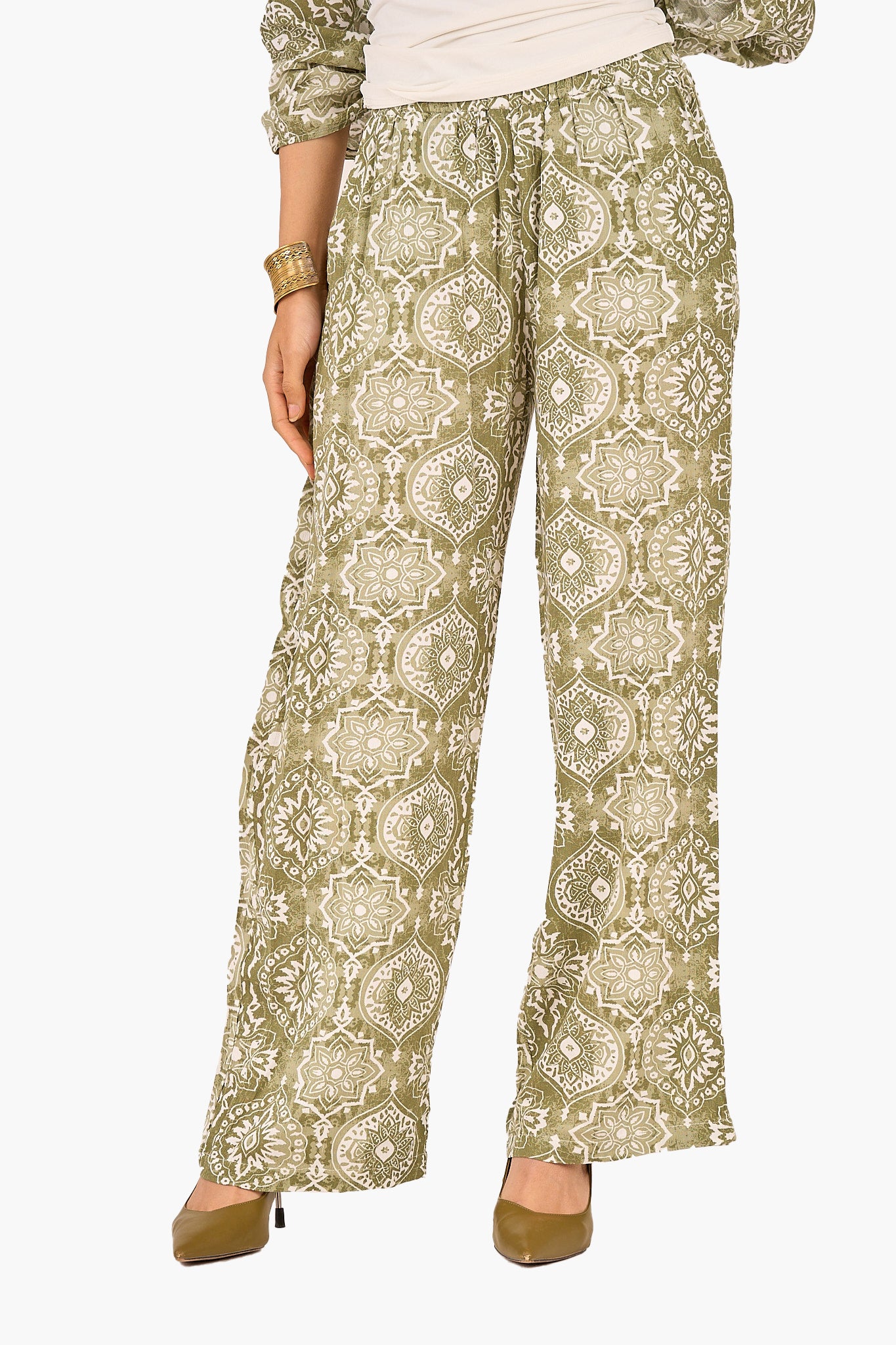 Olive Printed Tencel Pants